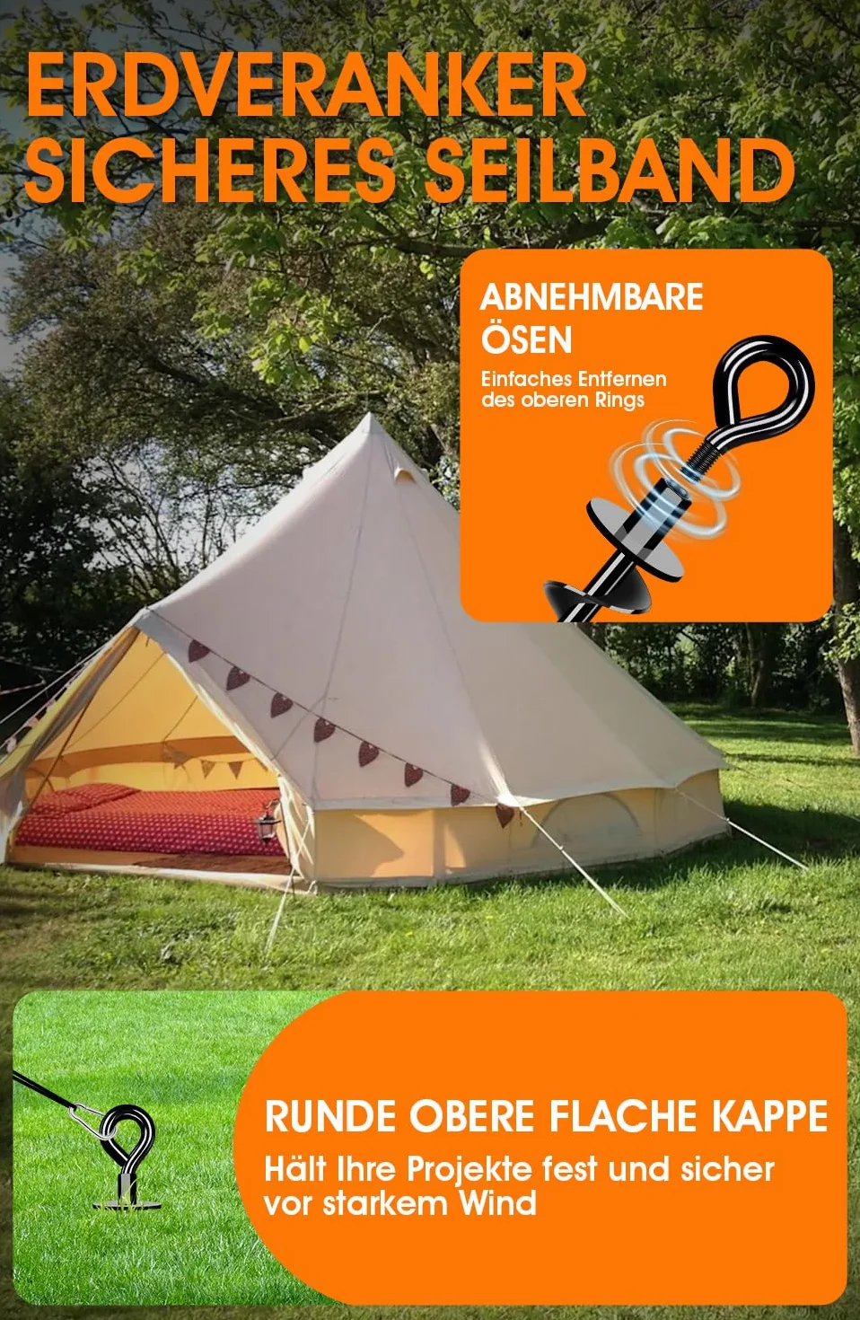 Kotwa gruntowa Heavy Duty – wytrzymała kotwa gruntowa 8 zestawów - Full&Wide Screw, zestaw do bezpiecznego mocowania w podłożu, do mocowania trampoliny, baldachimu, huśtawki itd