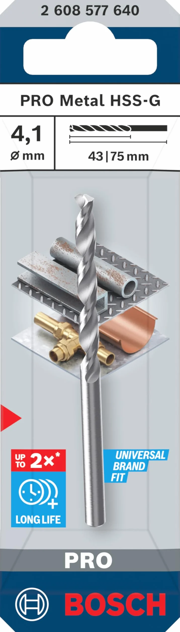 Bosch Wiertło kręte PRO Metal HSS-G Ø 4,10 mm do Metali nieżelaznych Stali