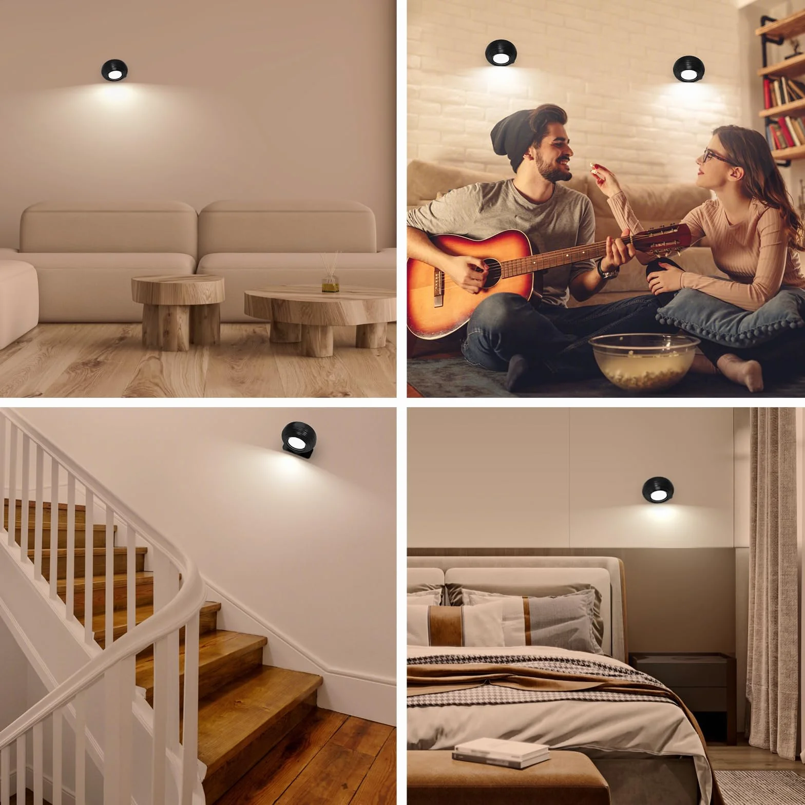 Kinkiety LED do oświetlania wnętrz, z akumulat. o poj. 2000 mAh, 2 szt. w op., sterowanie dotykowe, 3 poz. jasności, obracane o kąt 360°, nadają się do salonu, sypialni, na schody, korytarz