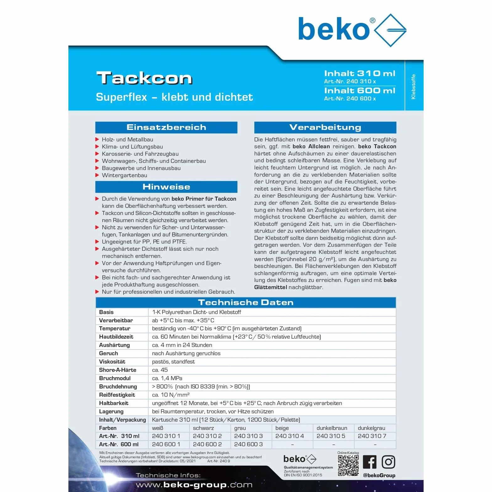 beko Tackcon 310 ml przezroczysty elastyczny 1-komponentowy polimer mieszany, 239 310 1