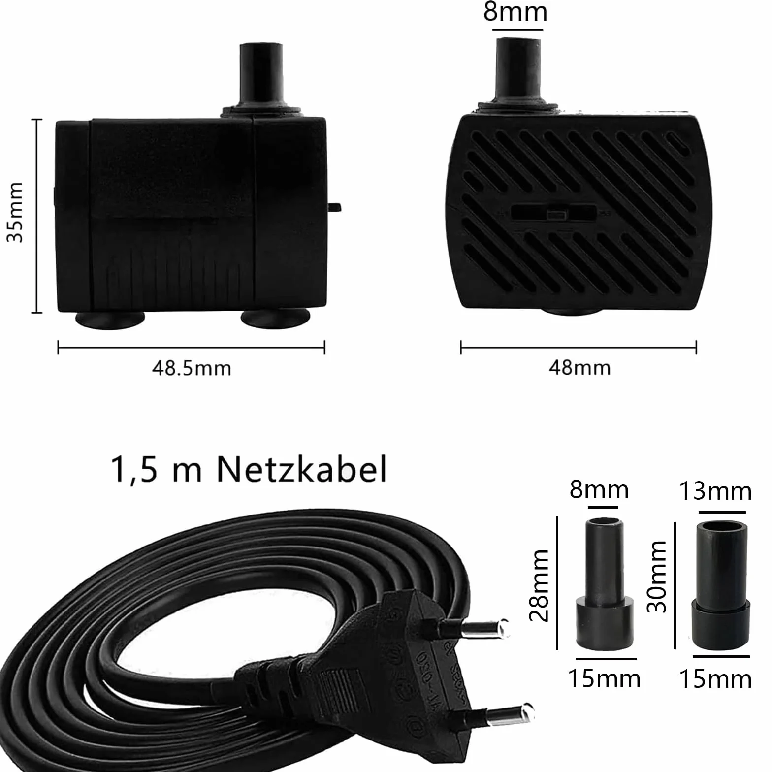 GERUI 2 x mini pompa wodna, 280 l/h, 4 W, 220 V-240 V, 50/60 Hz, regulowana objętość wody 8/13 mm, pompa do fontanny, nadaje się do małych akwariów, pomp do akwarium, ogrodów