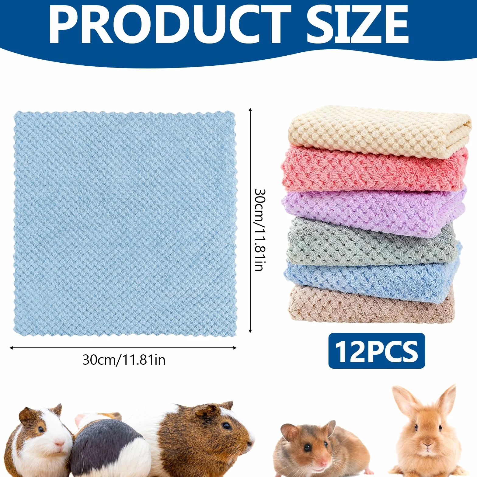 Koc polarowy dla świnki morskiej, 12 sztuk, wodoszczelny, 30 x 30 cm, do klatki świnki morskiej, wkładek, koc dla psa, kot, nadaje się do prania, puszysty, dla chomików