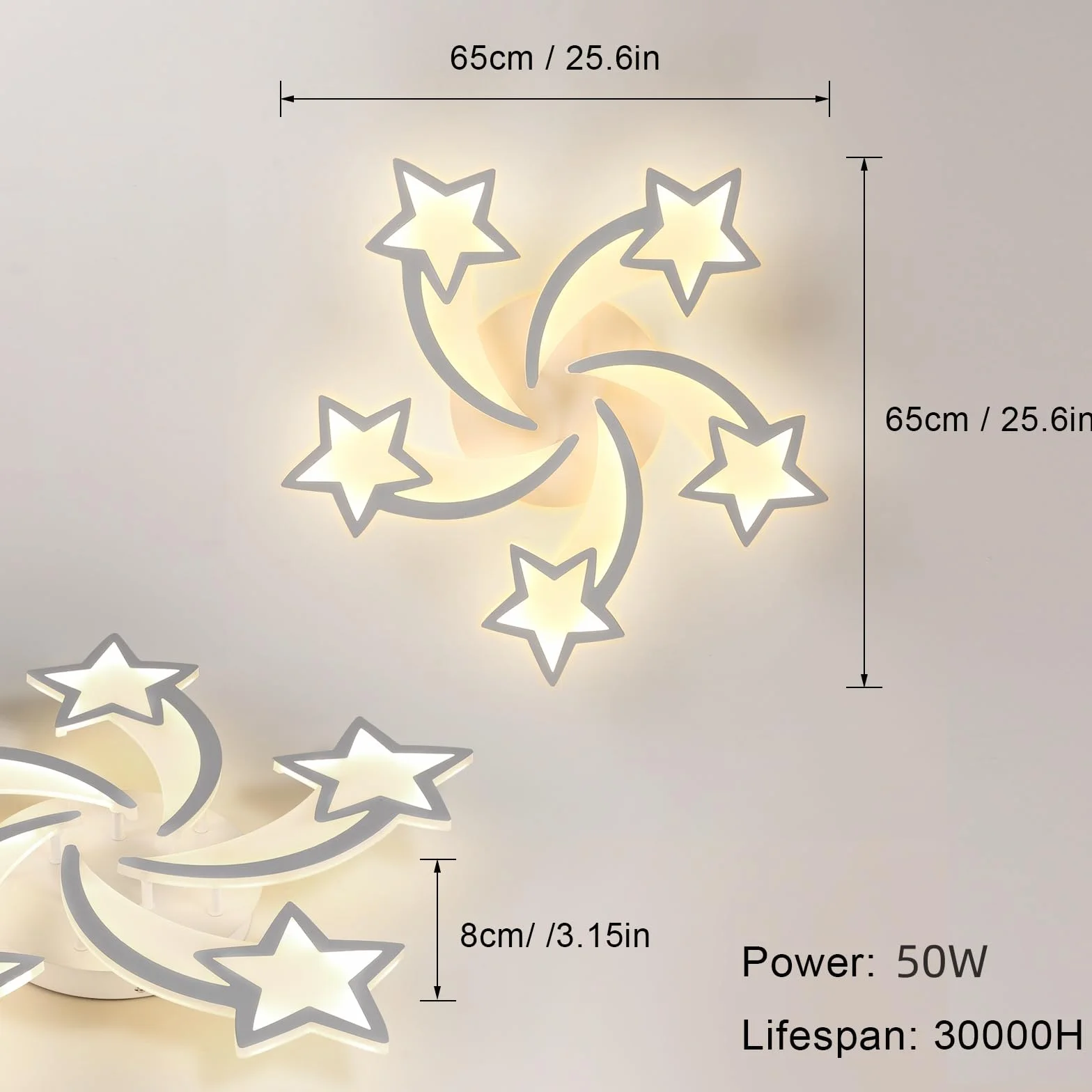 Toolight Lampa sufitowa LED do ściemniania 50 W, 6200 lm, żyrandol do pokoju dziecięcego z pilotem zdalnego sterowania 3000 K-6500K, nowoczesna akrylowa lampa sufitowa do pokoju dziecięcego, salonu,