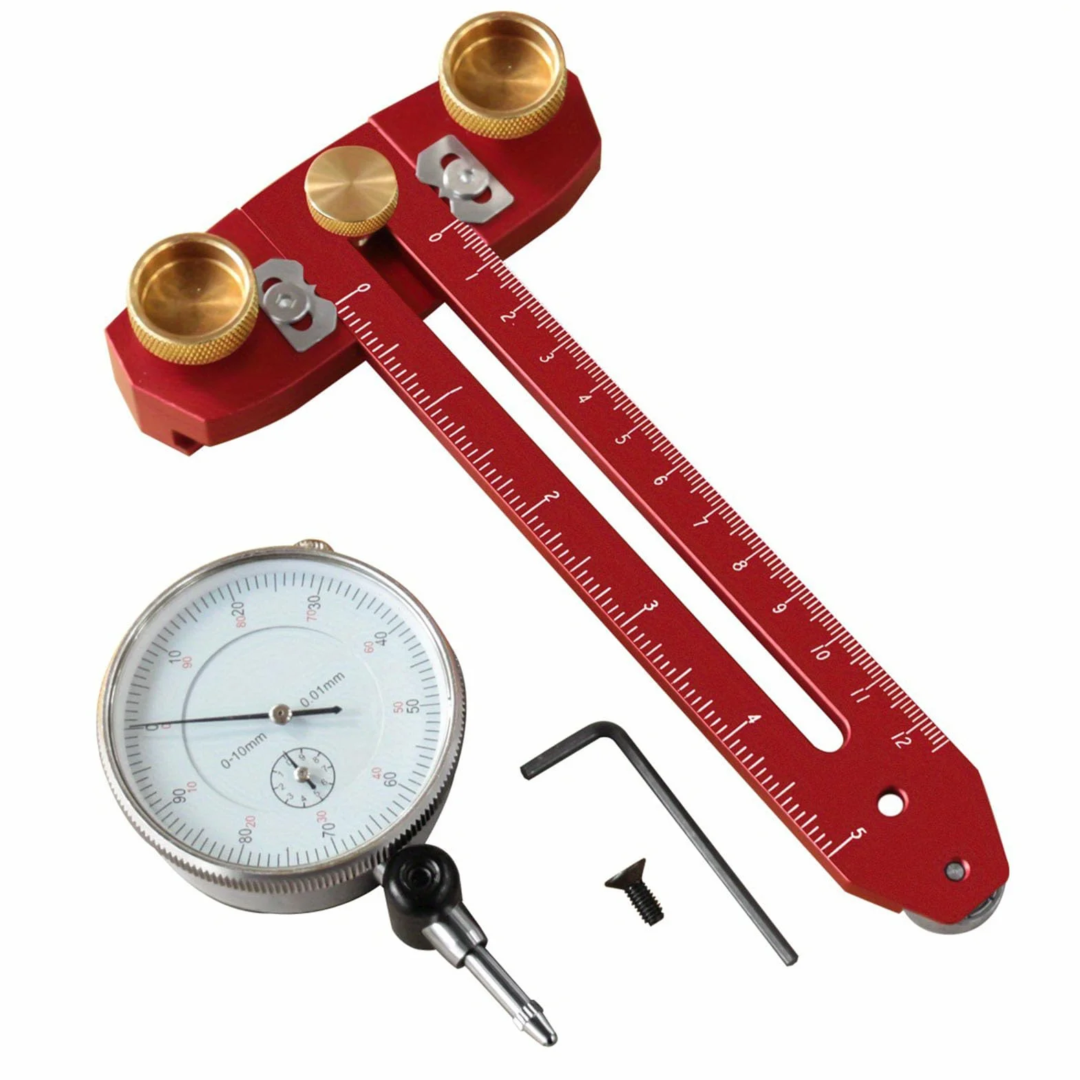 Fafeicy Kalibrator Ustawienia Piły Stołowej, Aluminiowe Wskaźniki Mosiężne z Dokładnym Czujnikiem Zegarowym 0-10 Mm do Pilarek Taśmowych Stołowych