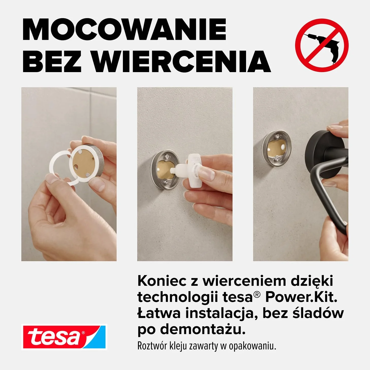 tesa MOON BLACK haczyk na ręcznik czarny mat samoprzylepny 37 mm x 37 mm x 36 mm