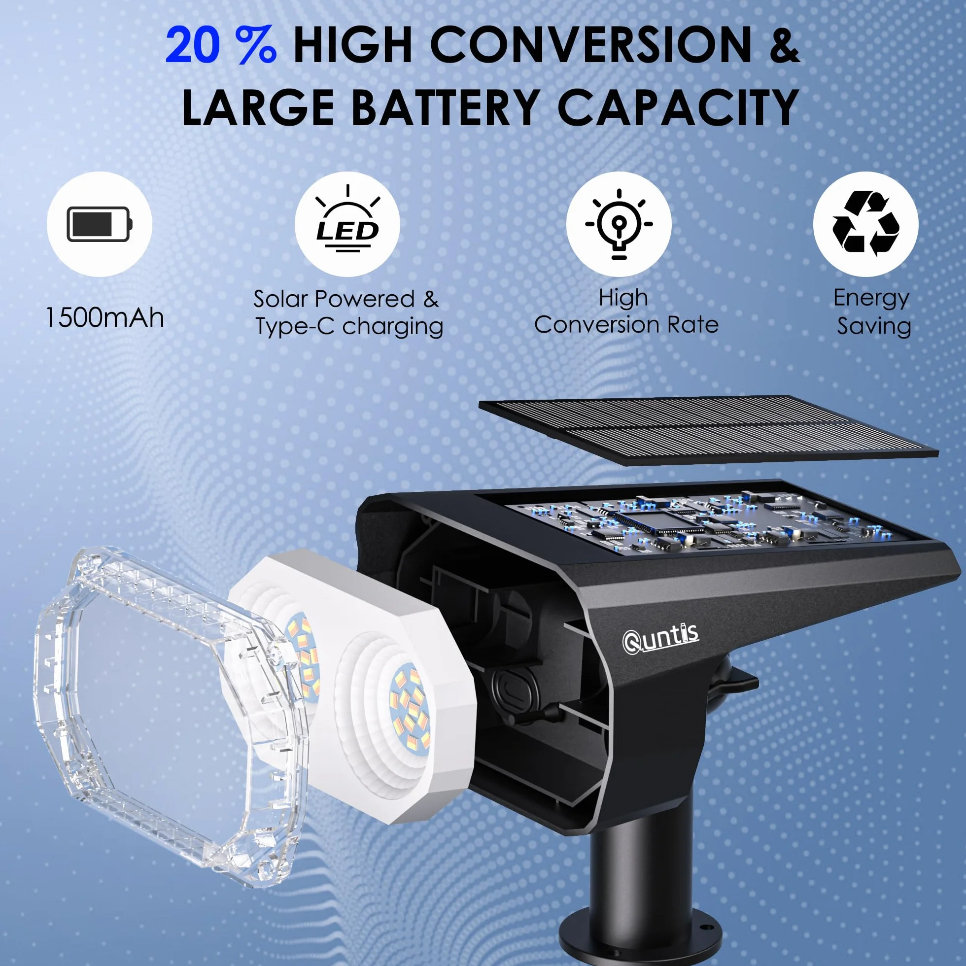 Zewnętrzny reflektor słoneczny Quntis 26LEDs zestaw 2, wodoodporna zewnętrzna lampa słoneczna IP65 z 3 kolorami i 6 trybami, kabel ładujący USB C Zewnętrzne światło słoneczne do dekoracji ogrodu