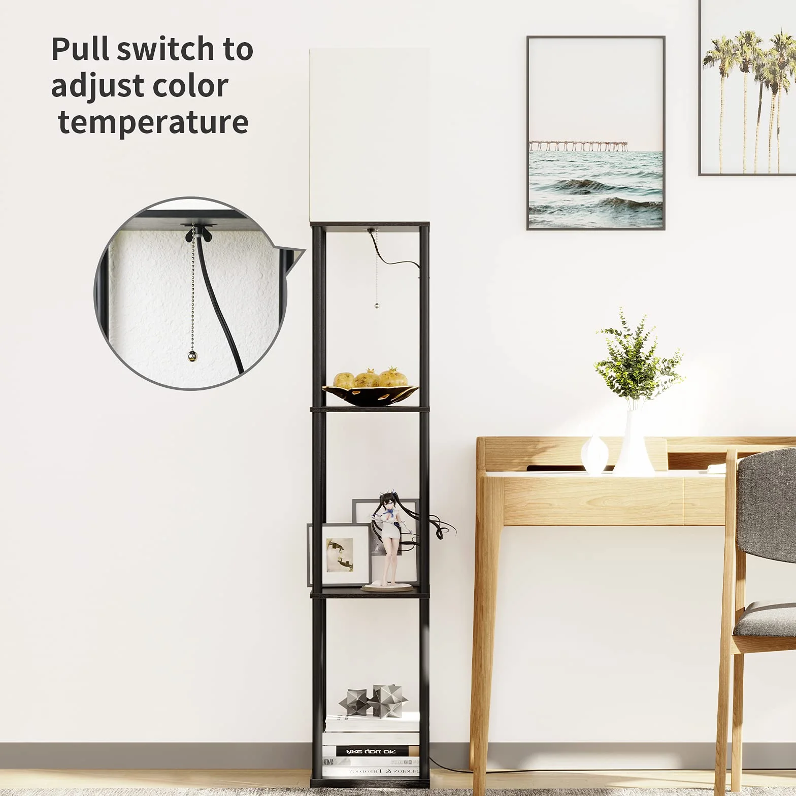 SUNMORY Lampa stojąca, 3 temperatury barwowe, z żarówką Led, dekoracja stojąca do salonu, sypialni, gabinetu, biura, czarna lampa podłogowa