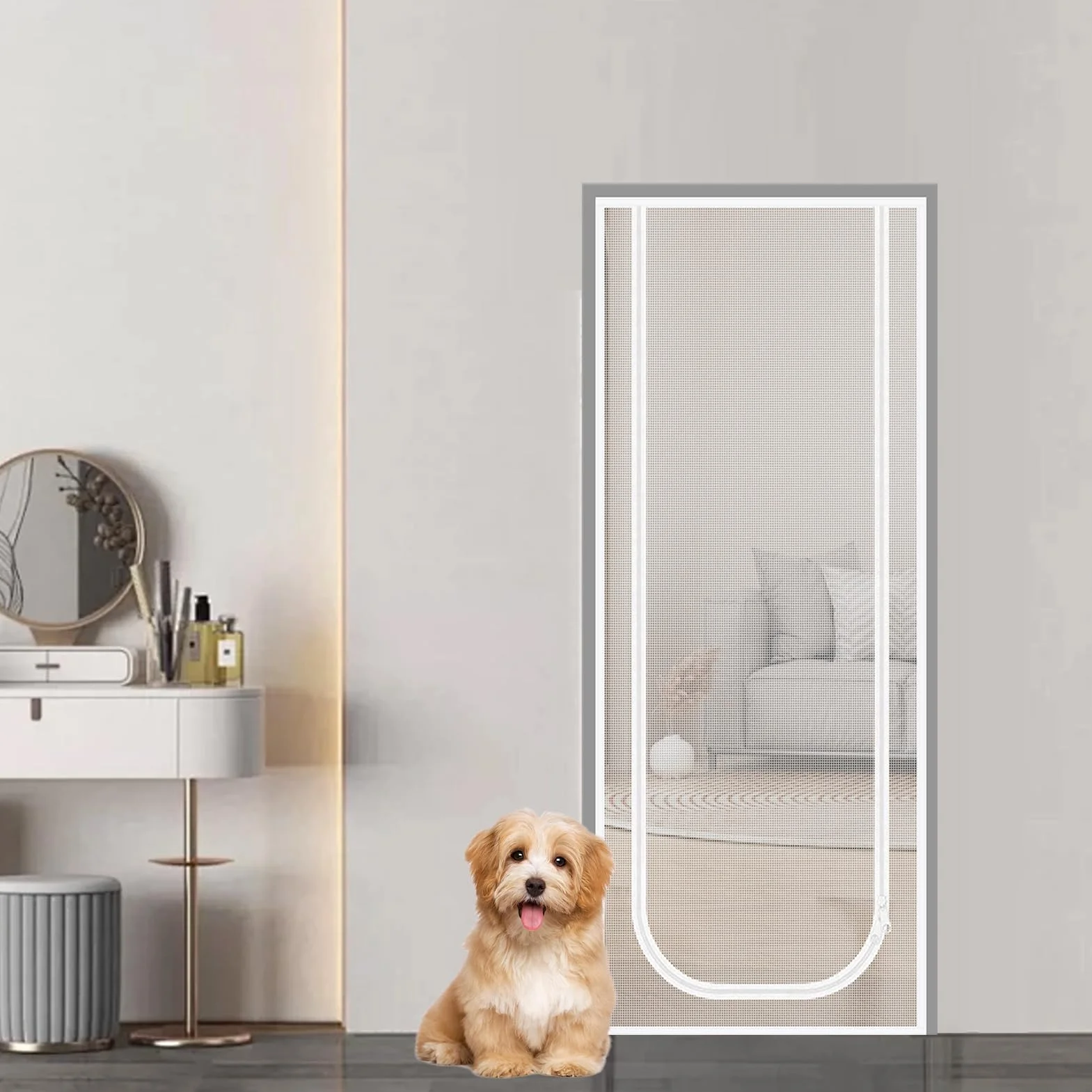 Pet Proof Screen Door, Mesh Cover, Cat Resistant Screen, Scratch Proof Zipper Design, Ventilated Barrier for Home Use, 31.52x78.8 or 55.16x94.56 Inches, Transparent, 1 Piece