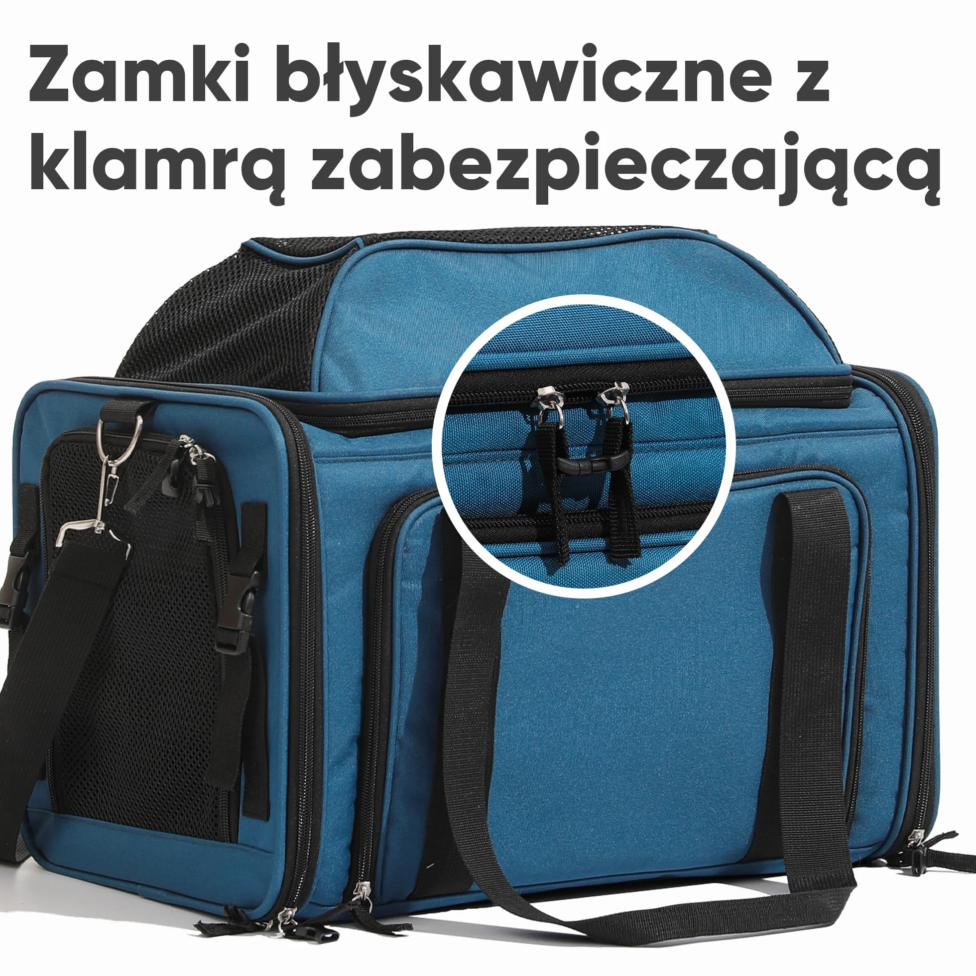 FUKUMARU Rozszerzalny Transporter dla Kota 46x28x28 cm, Miękki i Składany Transporter dla Psa, Zatwierdzony przez Linie Lotnicze, Wentylowany, Trwała Siatka, Odporny na Ucieczki, Niebieski