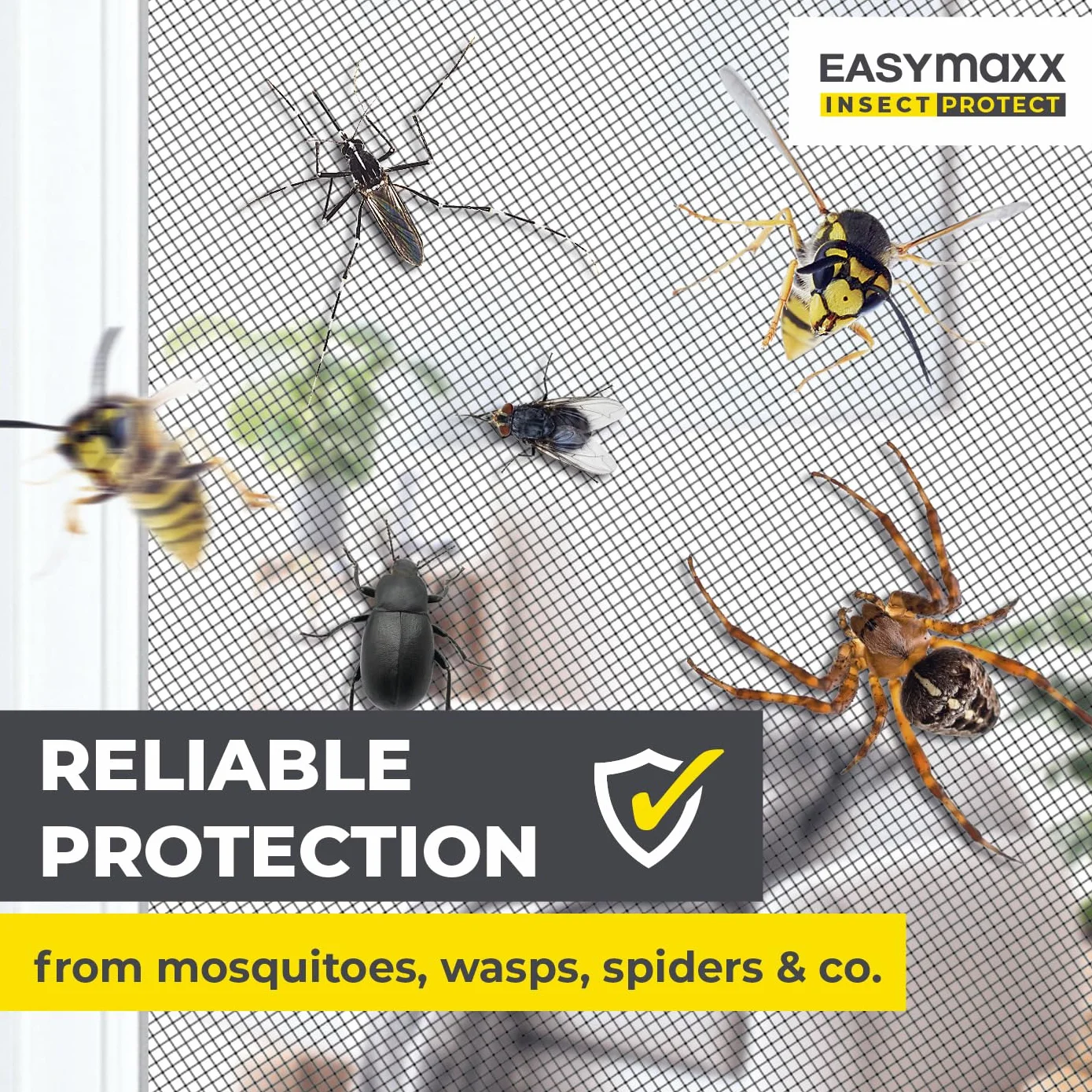EASYmaxx Insect Protect moskitiera okienna z mocowaniem na magnes, moskitiera z możliwością przycięcia, ochrona przed owadami na okno do 110 x 130 cm, ochrona przed komarami, łatwy montaż, czarna