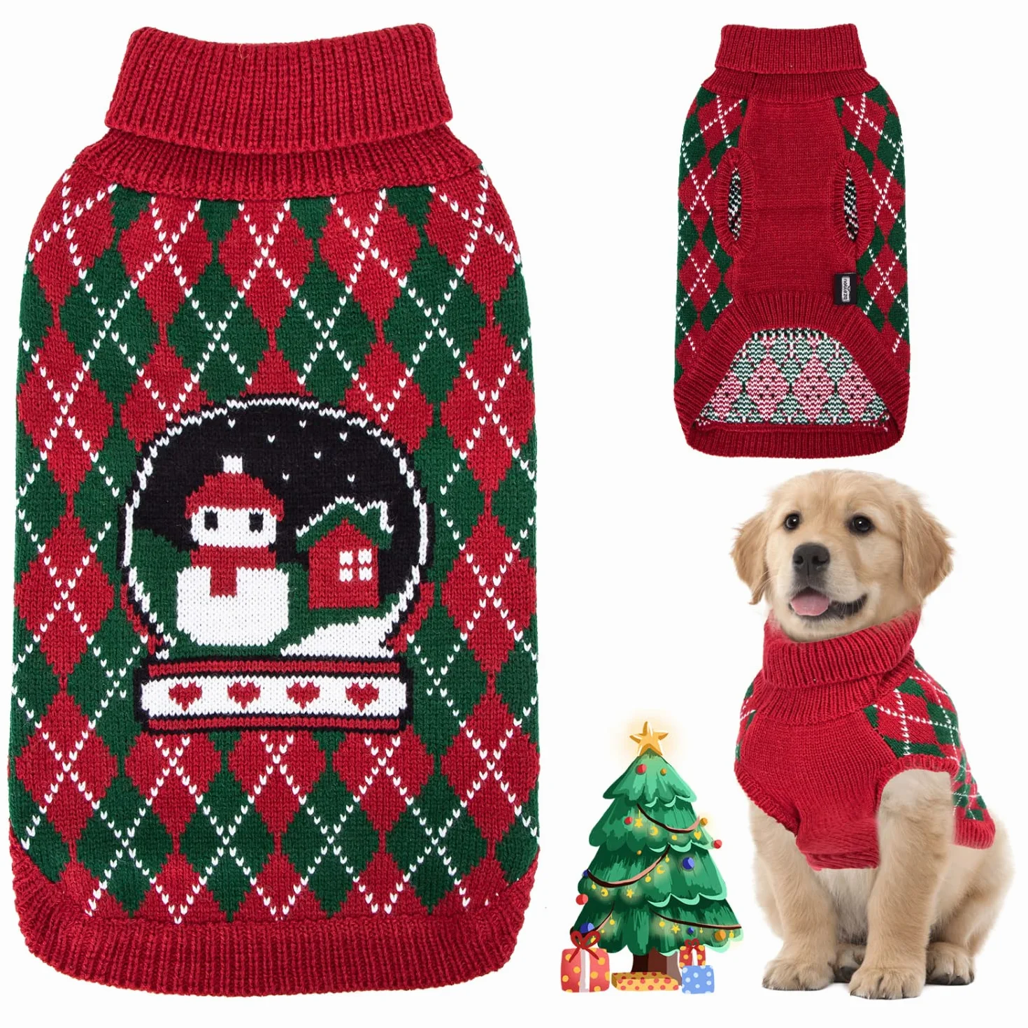 Nobleza - świąteczny sweter dla psa, golf, dzianina w świąteczny wzór, ciepły, sweter dla psa na Boże Narodzenie, kreskówkowy bałwanek, kotek, sweter dla psa, mały i średni pies, rozmiar L