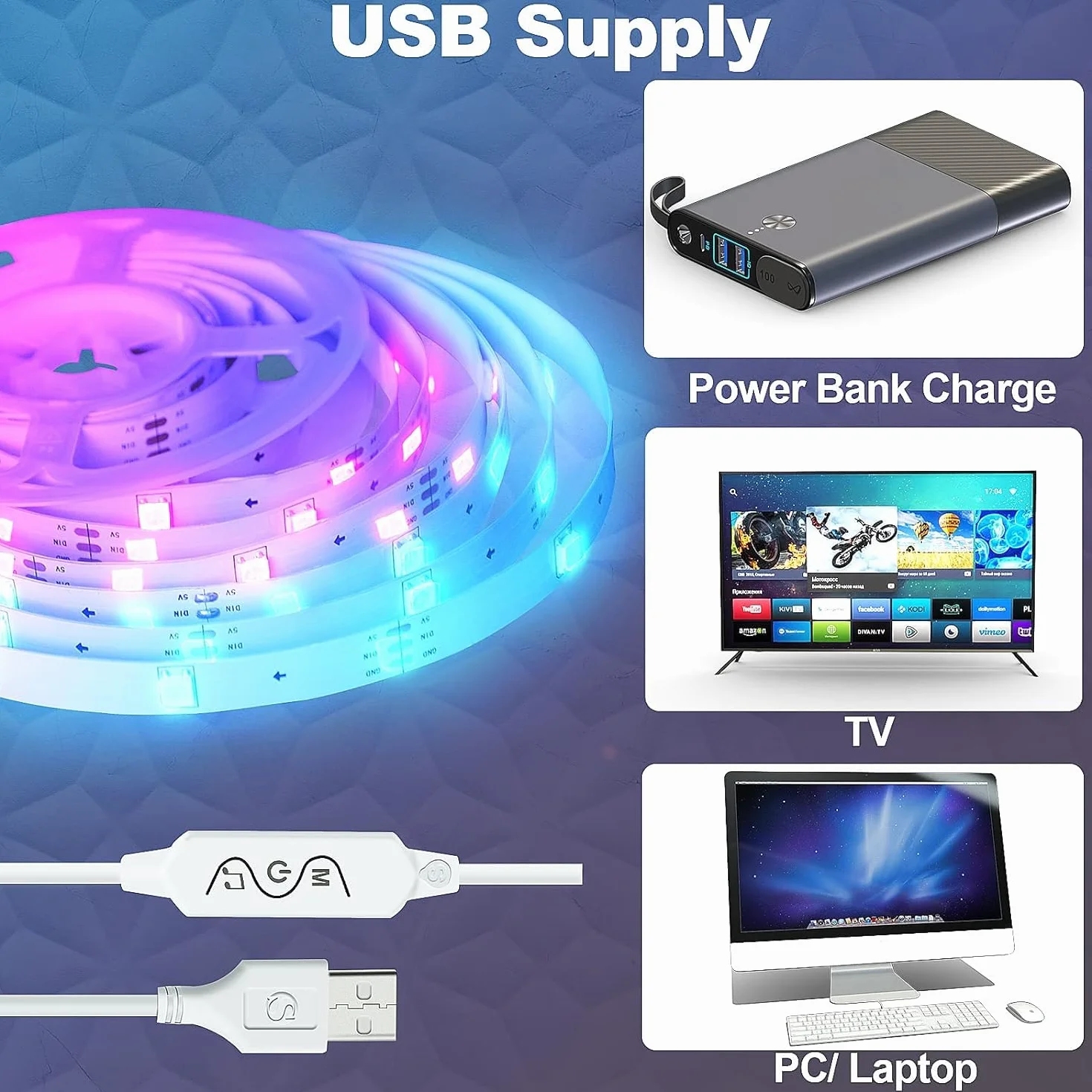 Podświetlenie LED tła TV, 4M pasek LED RGBIC do telewizorów LED o przekątnej 40-75 cali i monitorów PC, z sterowaniem przez aplikację i ulepszoną 2.4G RF zdalnym sterowaniem, synchronizacja z