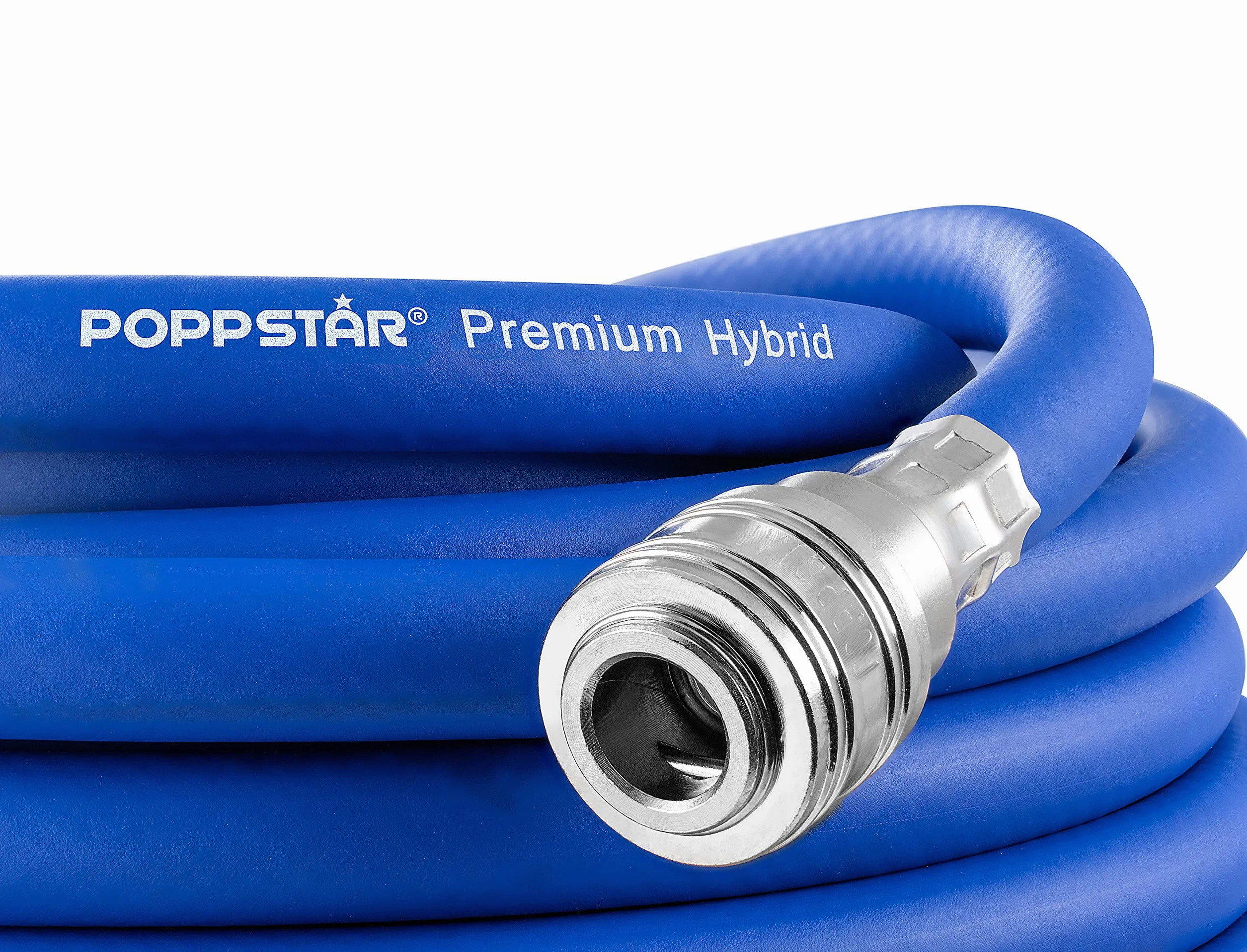 Poppstar wąż pneumatyczny 5m (hybrydowy: PVC wzmocniony tkaniną, średnica wew 9,2mm z szybkozłączką i wtyczką złącza) do 20 bar, niebieski