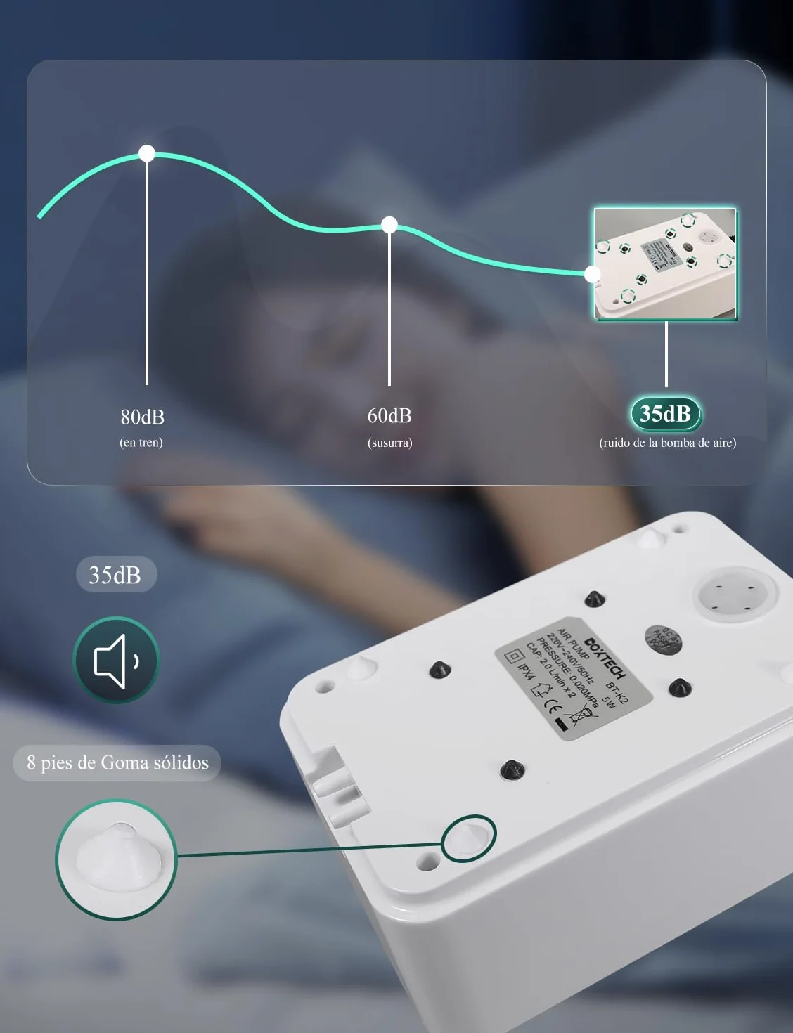 Boxtech Pompa Powietrza do Akwarium Cicha Regulowana Podwójny Otwór Membranowa