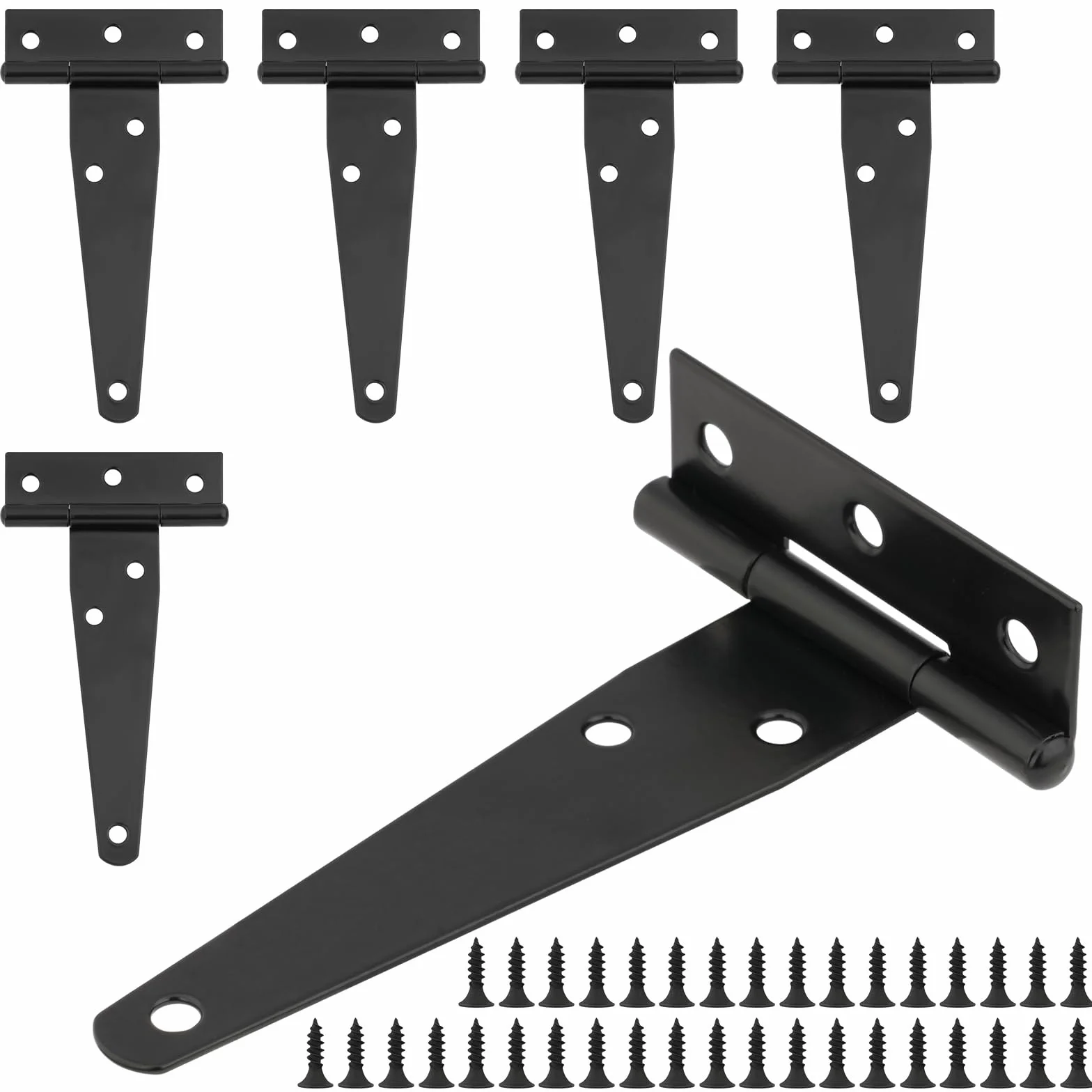 HOTUT Zawias T-Strap 4" 6 szt. z 36 Śrubami - Czarny do Bram Ogrodowych, Drzwi Szlifierskich i Szafek