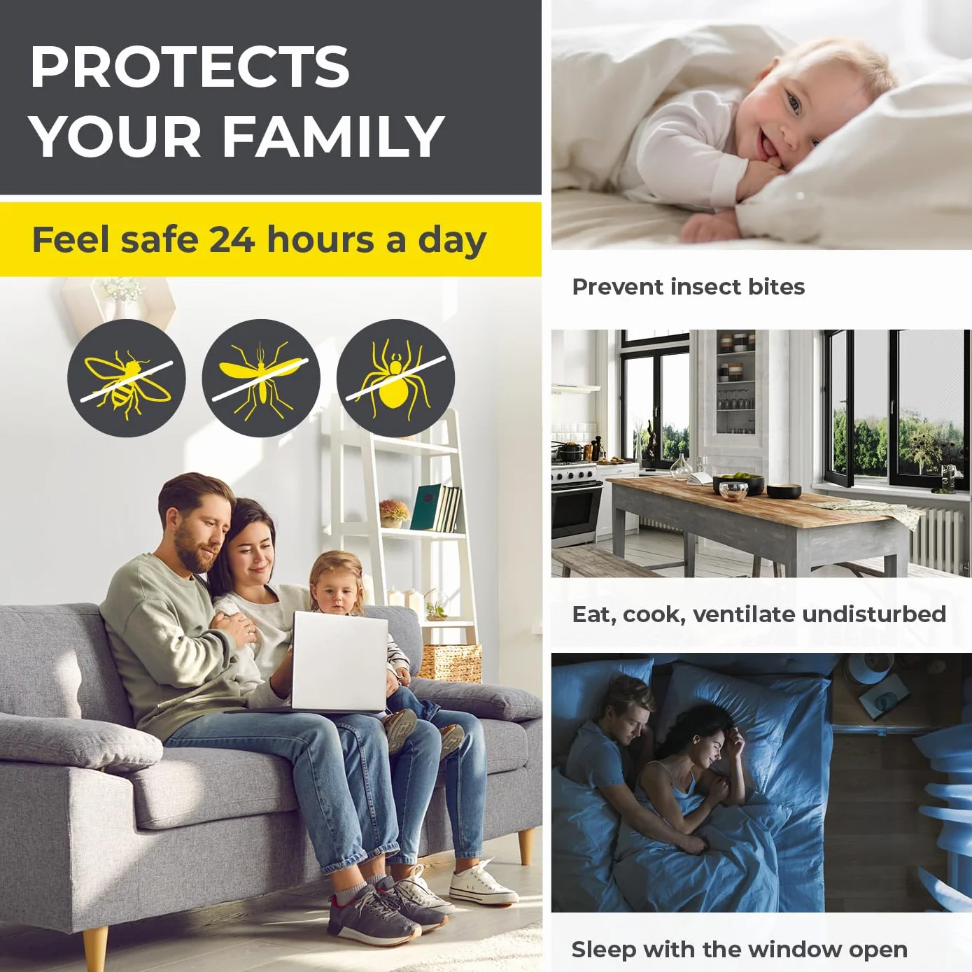 EASYmaxx Insect Protect moskitiera okienna z mocowaniem na magnes, moskitiera z możliwością przycięcia, ochrona przed owadami na okno do 110 x 130 cm, ochrona przed komarami, łatwy montaż, czarna