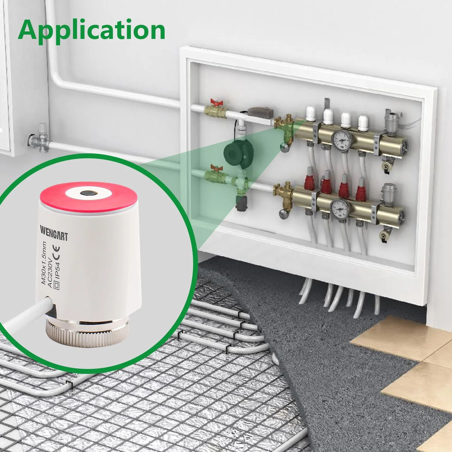 Wengart Siłownik termoelektryczny WG2208 AC230V normalnie zamknięty do ogrzewania podłogowego