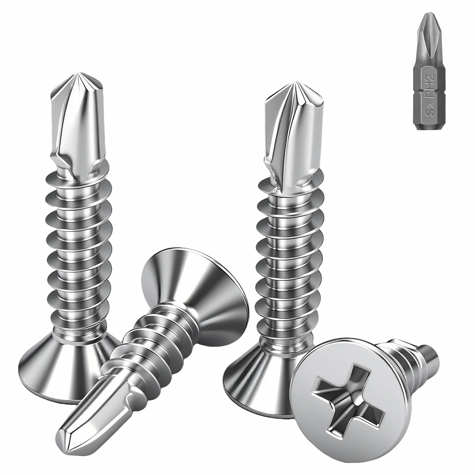 60 sztuk wkrętów samogwintujących, wkręty do blachy, M3,5 x 19 mm, śruby z łbem stożkowym, stal nierdzewna, 410, wkręty krzyżowe, śruby do metalu z wiertłem