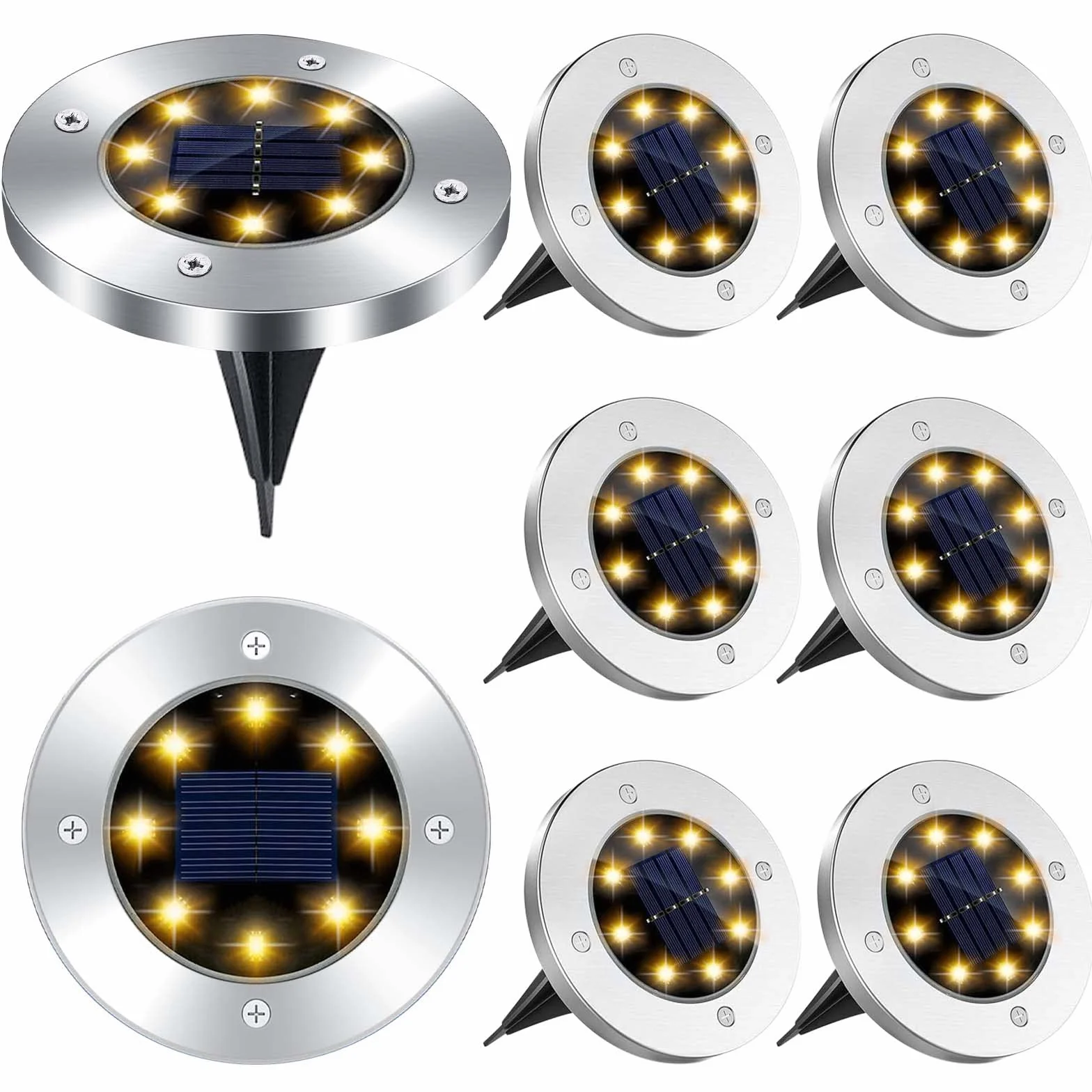 Mkitnvy Solarne światła ogrodowe, 8 sztuk LED zakopane zewnętrzne reflektory wodoodporne 600 mah bateria IP65 lampa trawnikowa