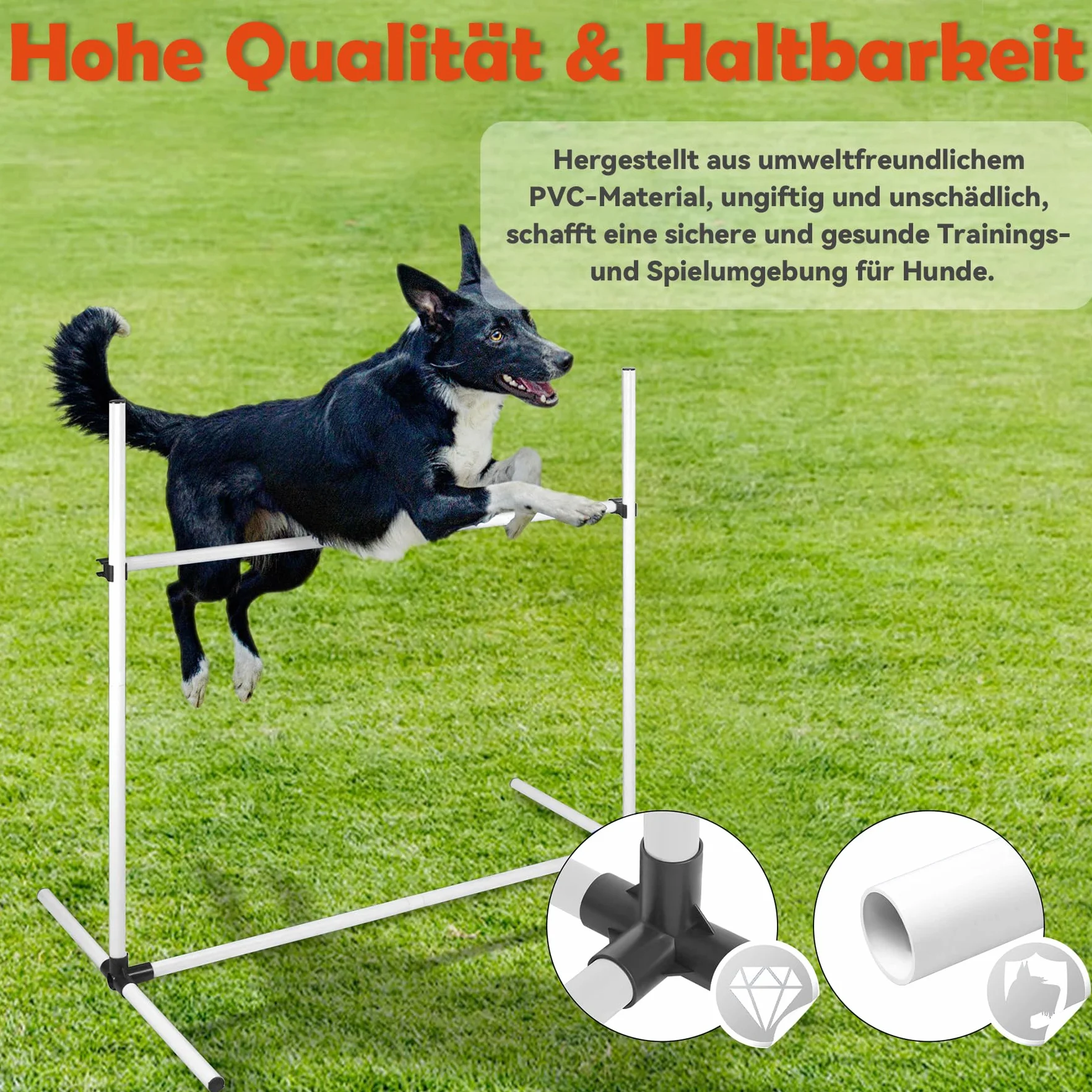 Agility zestaw płotek dla psów, pręty slalom, wyposażenie do treningu psów z 4 płotkami z regulacją wysokości, 104 x 70 x 101 cm, biały