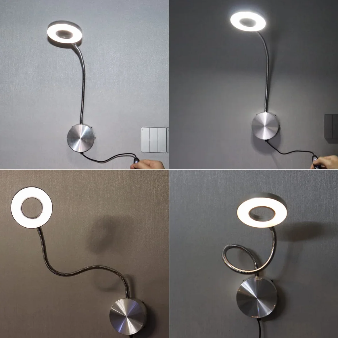 LANMOU Lampa do czytania ścienna – 5 W LED lampa ścienna z wtyczką – ściemniacz i 3 temperatury barwowe – lampka do czytania na łóżku – 40 cm – kabel USB – 420 lm – lampka nocna aluminiowa – ochrona