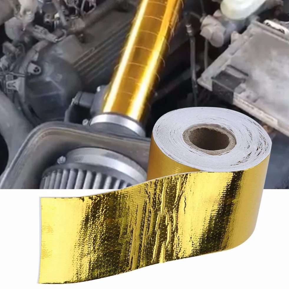 Taśma klejąca, osłona termiczna samochodu Taśma z folii aluminiowej 1 rolka Obróbka powierzchni z folii aluminiowej, wytrzymuje długotrwałe wysokie temperatury (złota) (10 M * 5 cm)