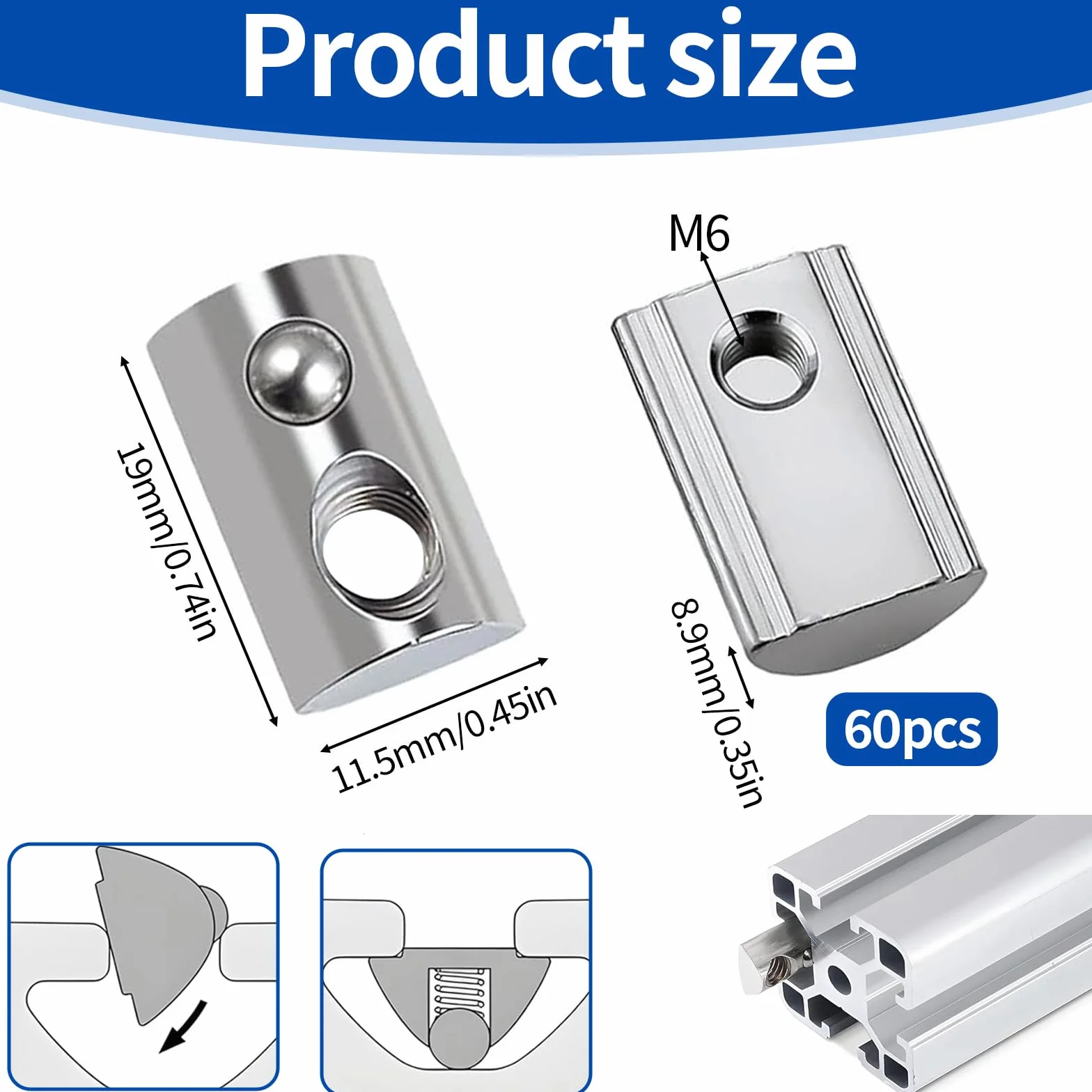 Zestaw kamieni do rowków M6 ze stali węglowej do profilu aluminiowego 30x30