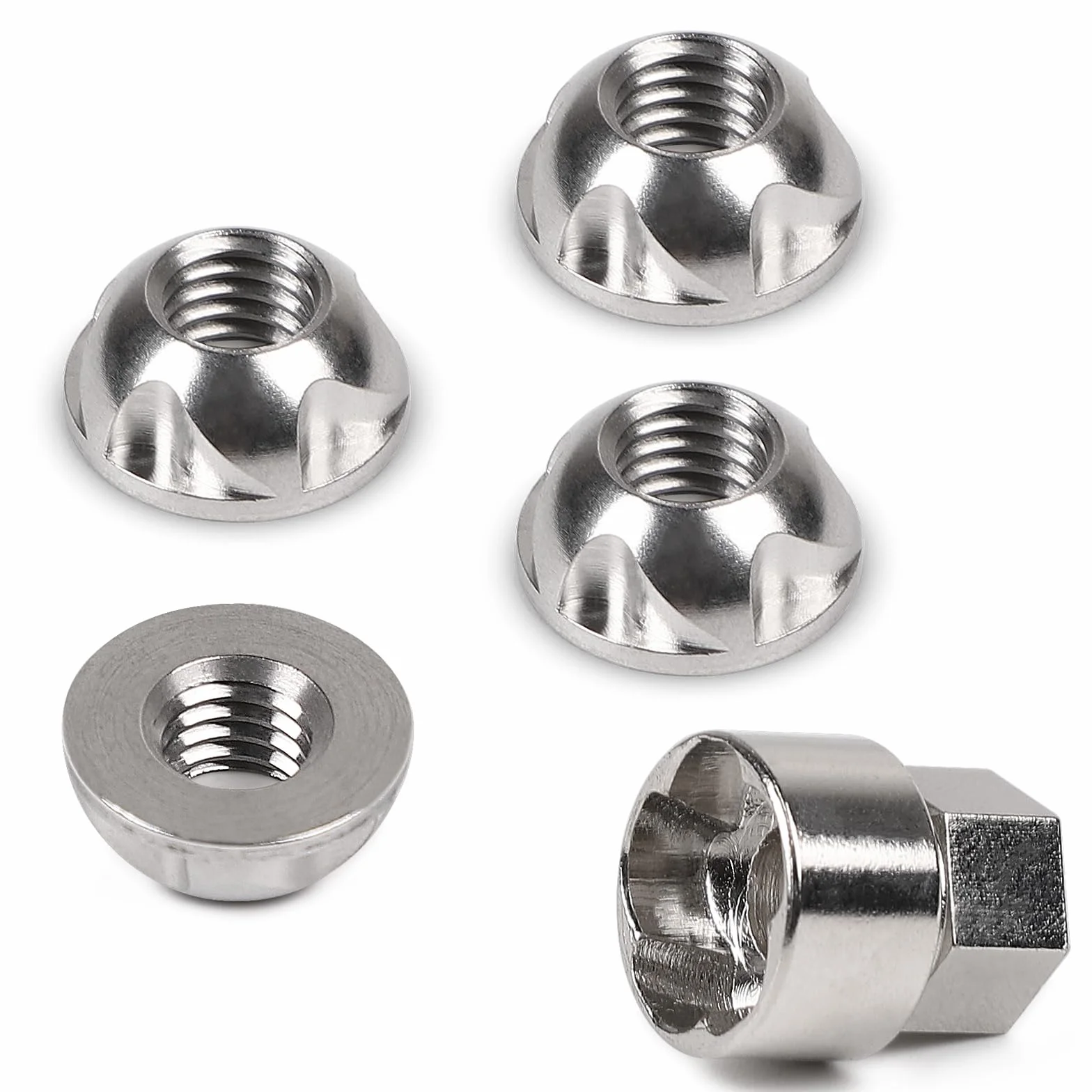 EFUTURETIME 4 x nakrętki zabezpieczające przed kradzieżą M8 x 1,25 mm nakrętka zabezpieczająca przed kradzieżą stal nierdzewna 303 z 1 nasadką