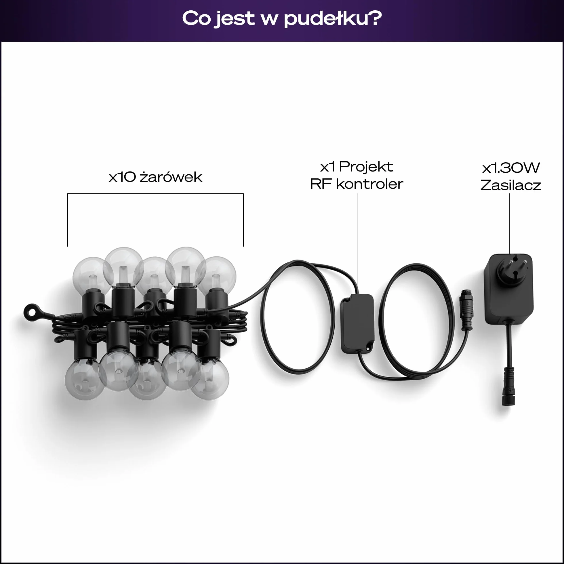 Philips Hue Festavia Globe Oświetlenie Na Zewnątrz, Biała i Kolorowa Atmosfera, 7 M, 10 Żarówek, Ściemniane, Sterowanie za pomocą Aplikacji Hue, Współpracuje z Alexa, Google Assistant i Apple Home