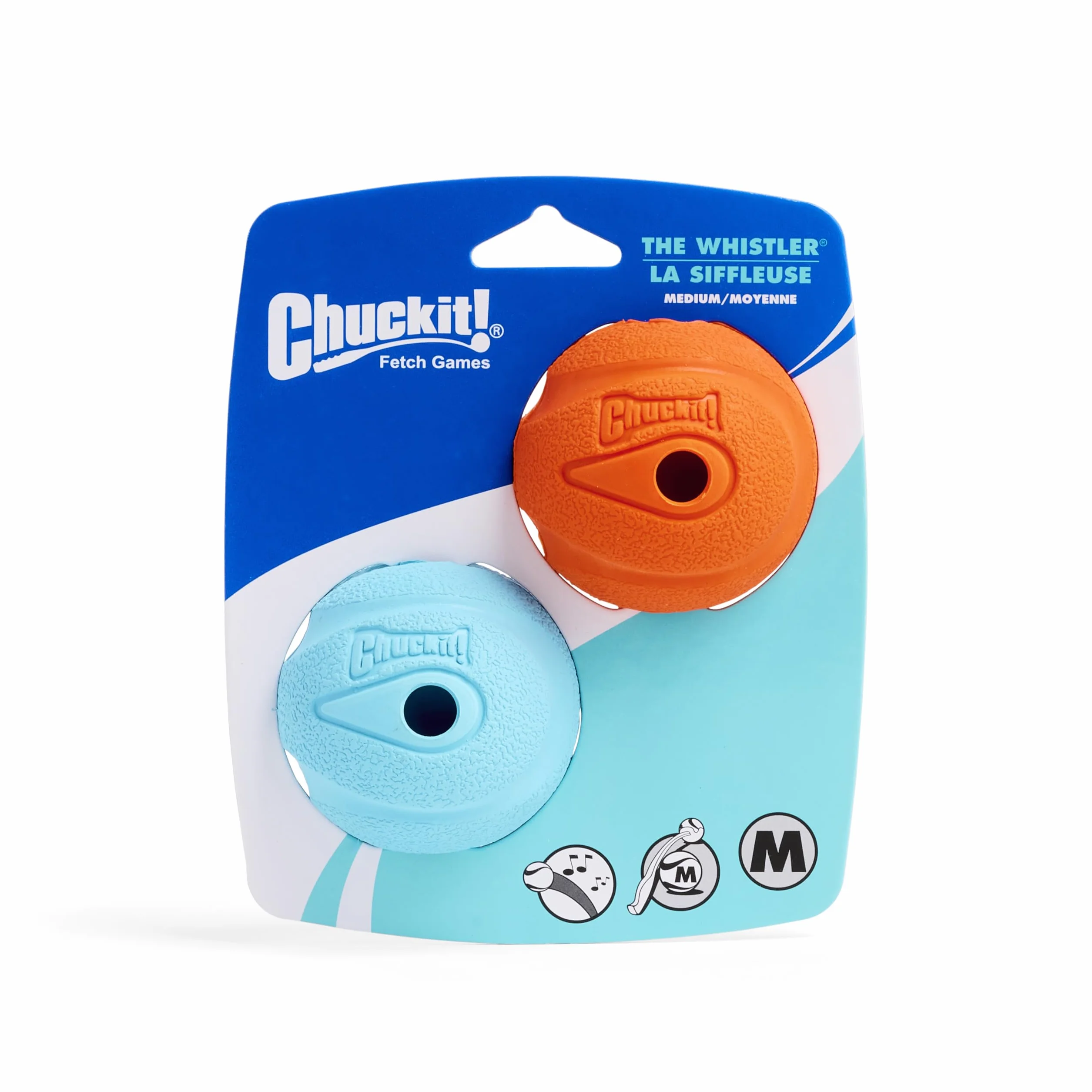Chuckit! Whistler zabawka dla psa piłka, zestaw 2 sztuk, wielokolorowa, średnia (63,5 mm średnicy) dla psów o wadze 9–27 kg