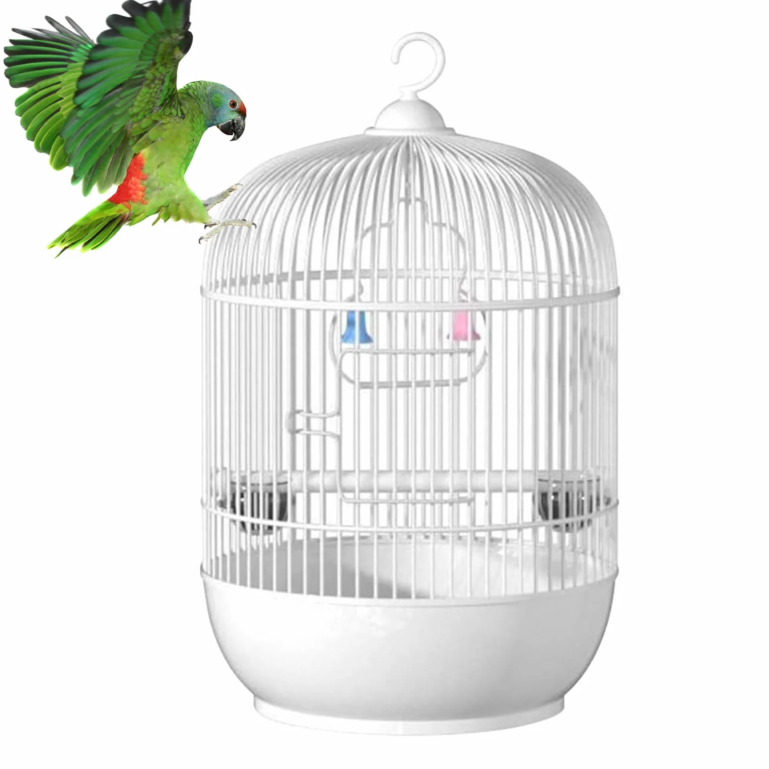 Bird Cage, Parakeet Carrier, Travel Cage, Sturdy Iron Frame, Built-In Handle and Perch, Ideal for Travel or Home Use, 9.05x9.05x14.57 Inches, White Color, 1 Piece