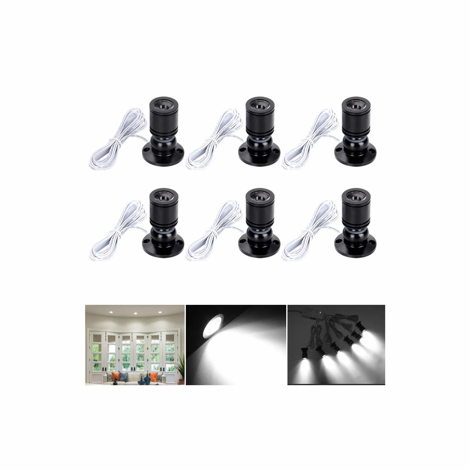 Midore Małe reflektory LED, 6 sztuk, 2 W, obracane o 360°, 230 V, aluminium, mini reflektor punktowy LED do szafy, korytarza, galerii, sklepów, szafek na biżuterię