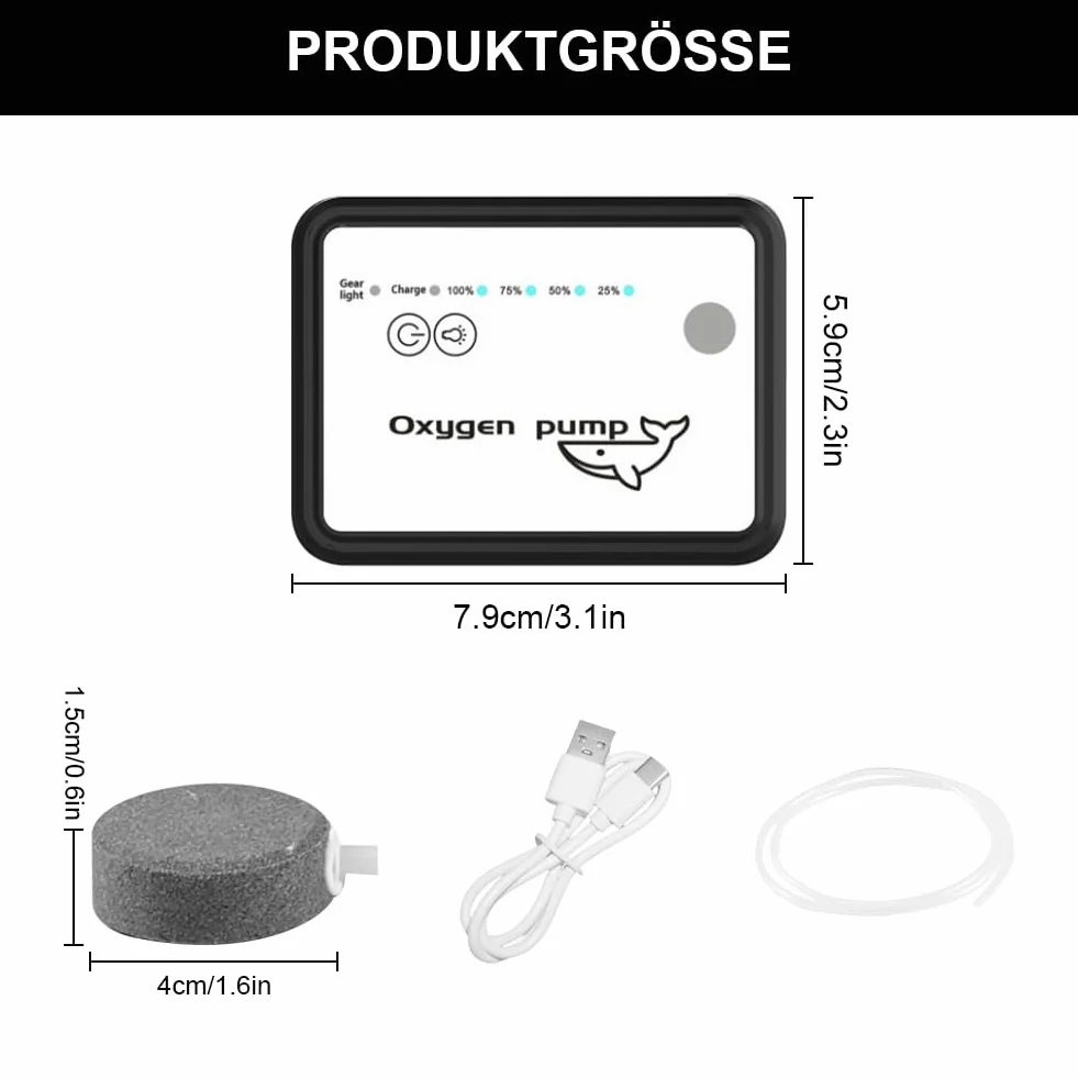 Pompa powietrza do akwarium USB IPX7 3-stopniowa regulacja przepływu