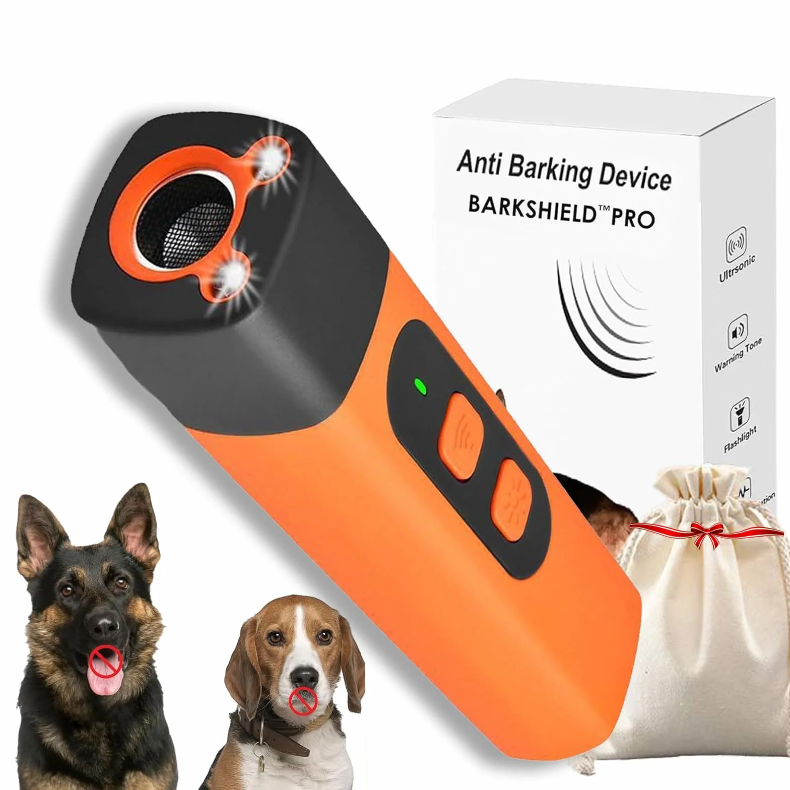 Barkshield Pro - Bark Shield urządzenie przeciw szczekaniu dla psów, ultradźwiękowe urządzenie przeciw szczekaniu psów, 25000-40000 Hz trzystopniowa regulowana częstotliwość i latarka LED, dla małych