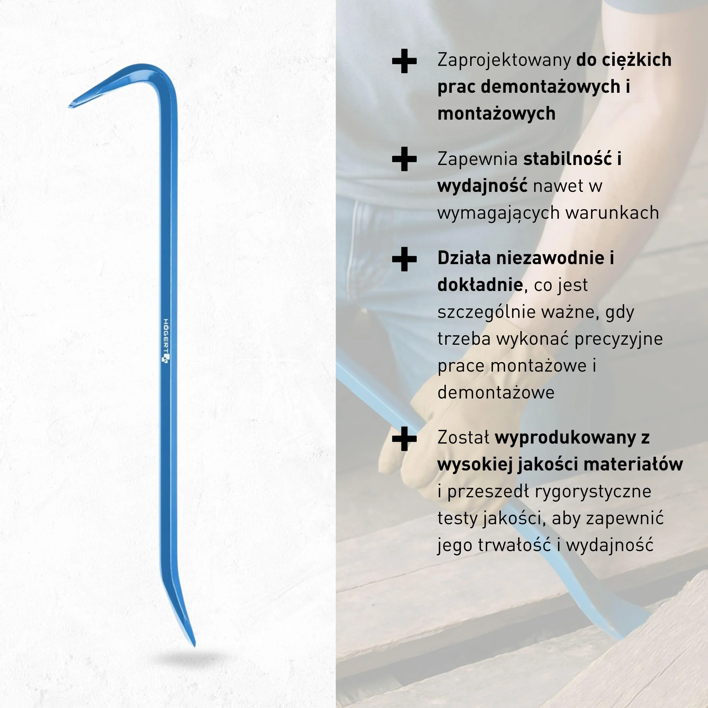 Högert Technik - Łom, sześciokątny, ze stali węglowej, twardość HRC: 42-48, optymalne działanie dźwigni, odporność na zginanie, 300 x 14