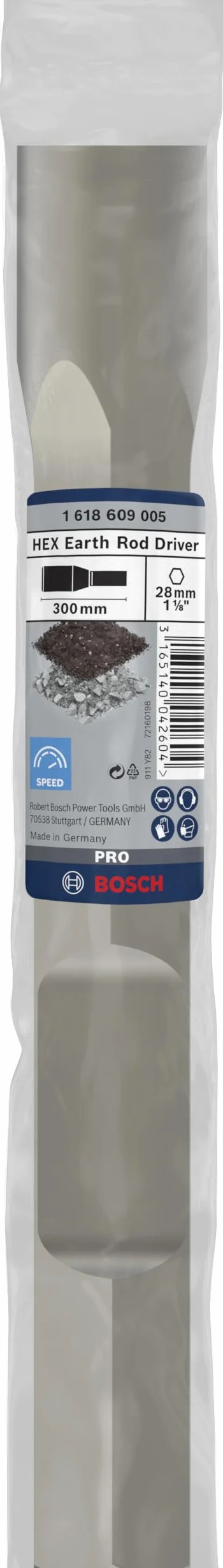 Bosch 1x Dłuto do uziomów PRO Hex 28 (do Gleba, Żwir, Ø mm, Professional Akcesoria Młot rozbiórkowy)