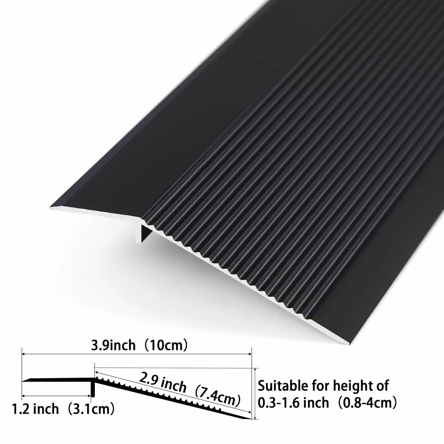 Trimold Aluminiowy reduktor podłogi, odpowiedni do progów otwierania drzwi, laminat płytek, mostkowanie wysokości 8-40 mm (0,9 m x 100 mm, czarny matowy)