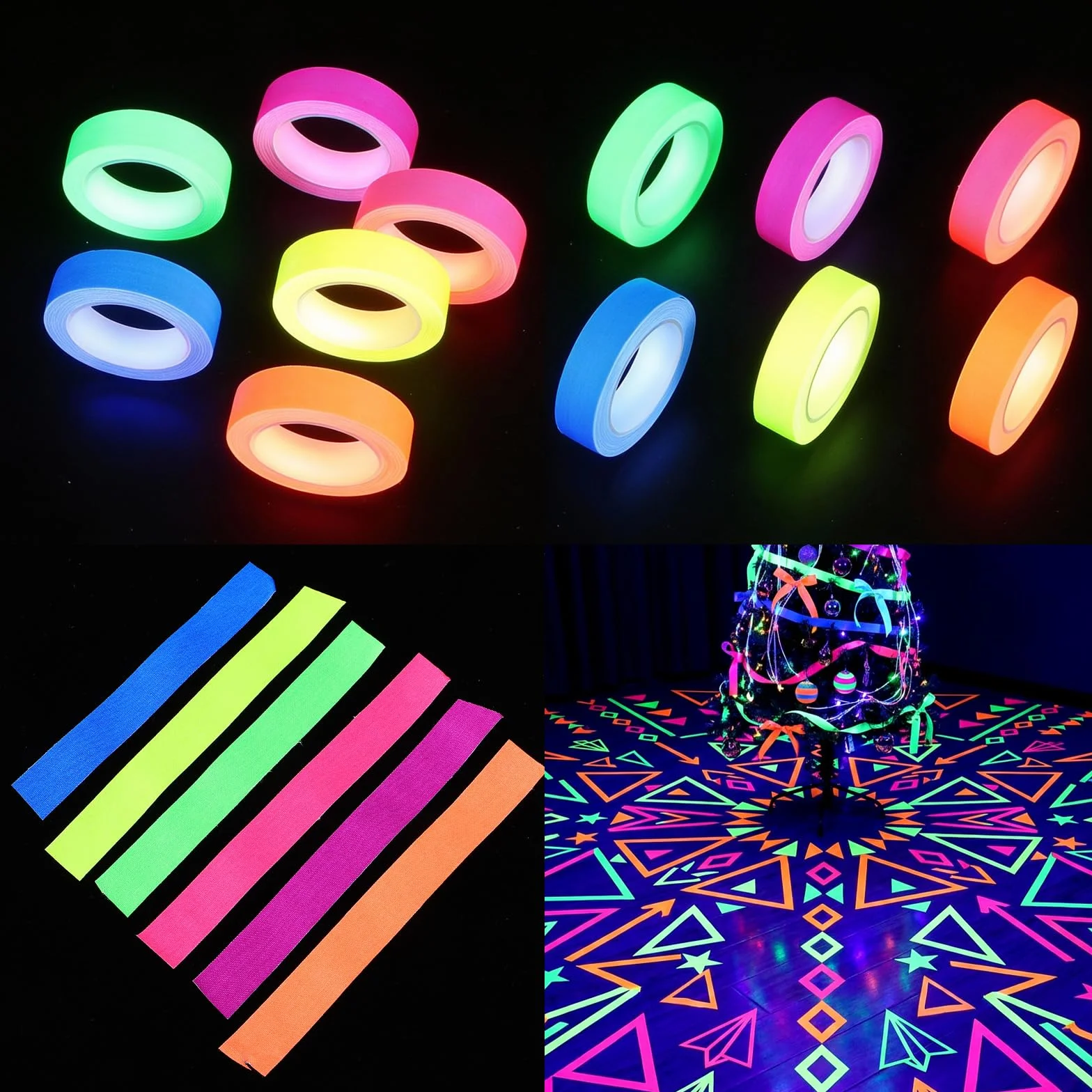 TIESOME 6 rolek neonowej taśmy klejącej, taśma fluorescencyjna UV, czarne światło, 1,5 cm x 5 m, taśma świetlna, dekoracja na imprezę i projekty artystyczne, 6 kolorów (niebieski, pomarańczowy, różowy