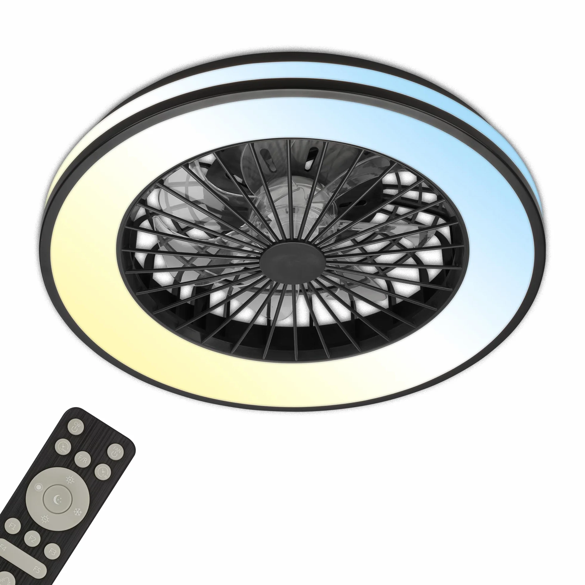 BRILONER Wentylator sufitowy CCT z 5-biegowym oświetleniem, pilotem zdalnego sterowania, ściemniaczem, lampa do salonu, lampa sufitowa z wentylatorem, 48,5 x 14,5 cm (DxH), czarny