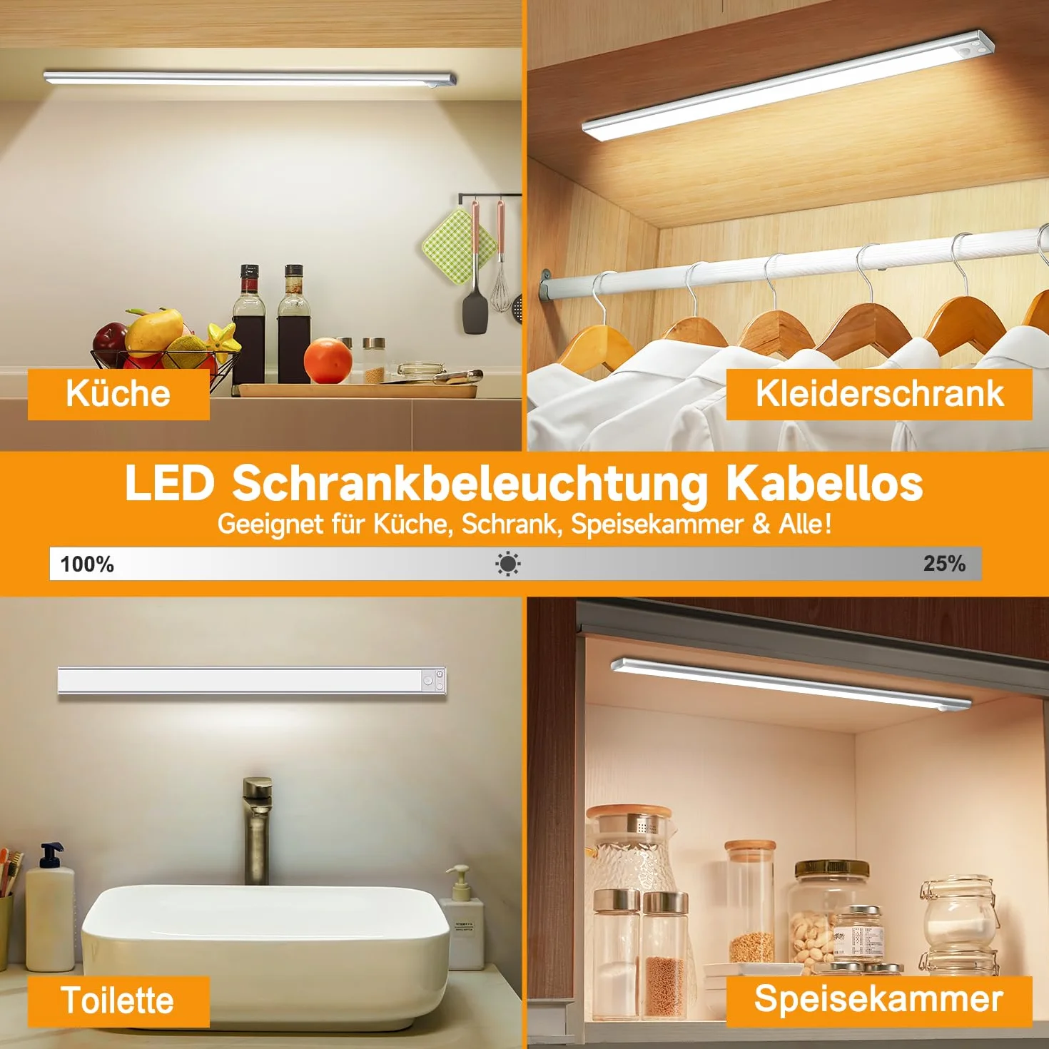 COOLNIGHT Akumulator LED [2 sztuki], 41 cm + ładowany przez USB + 90 LED szafka pod umywalkę oświetlenie kuchni