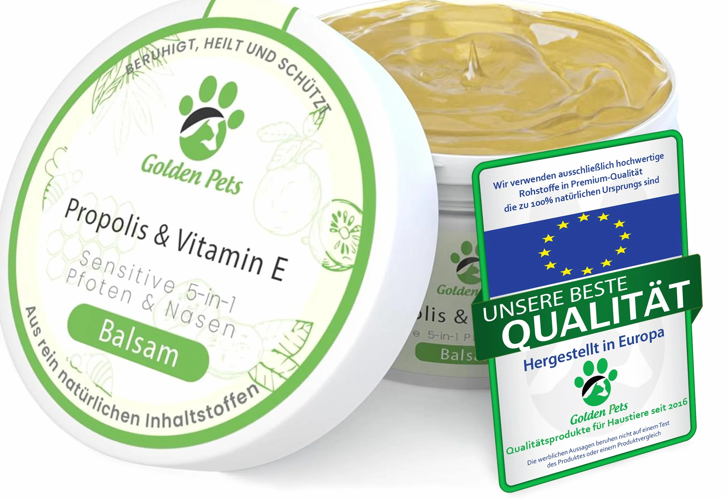 Golden Pets Balsam do łap dla psów i kotów – bardziej miękkie łapy i kompleksowa ochrona – 100% naturalny – maść na łapy, pielęgnacja łap, ochrona łap, balsam do nosa z propolisem i witaminą E