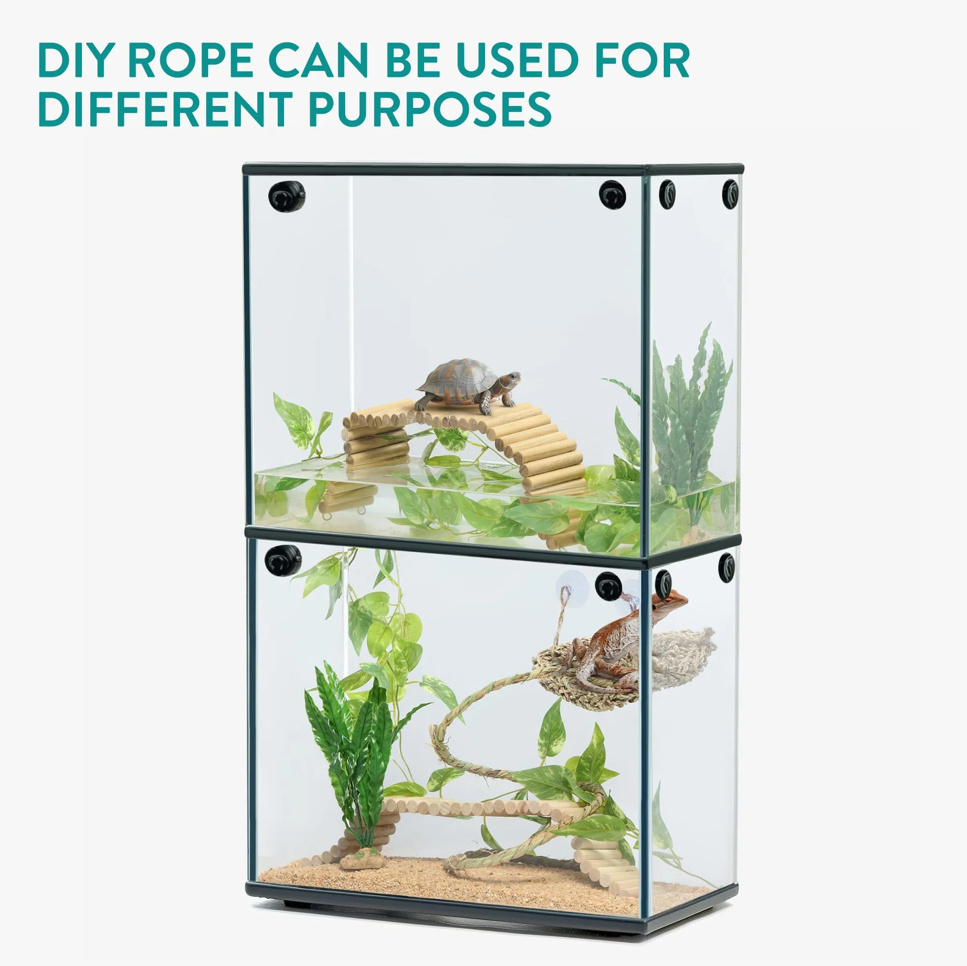 Navaris Zestaw 5 akcesoriów do terrarium z brodą, hamak trójkątny, linka 50 cm, dwie rośliny, drewniany most, pasuje dla gadów