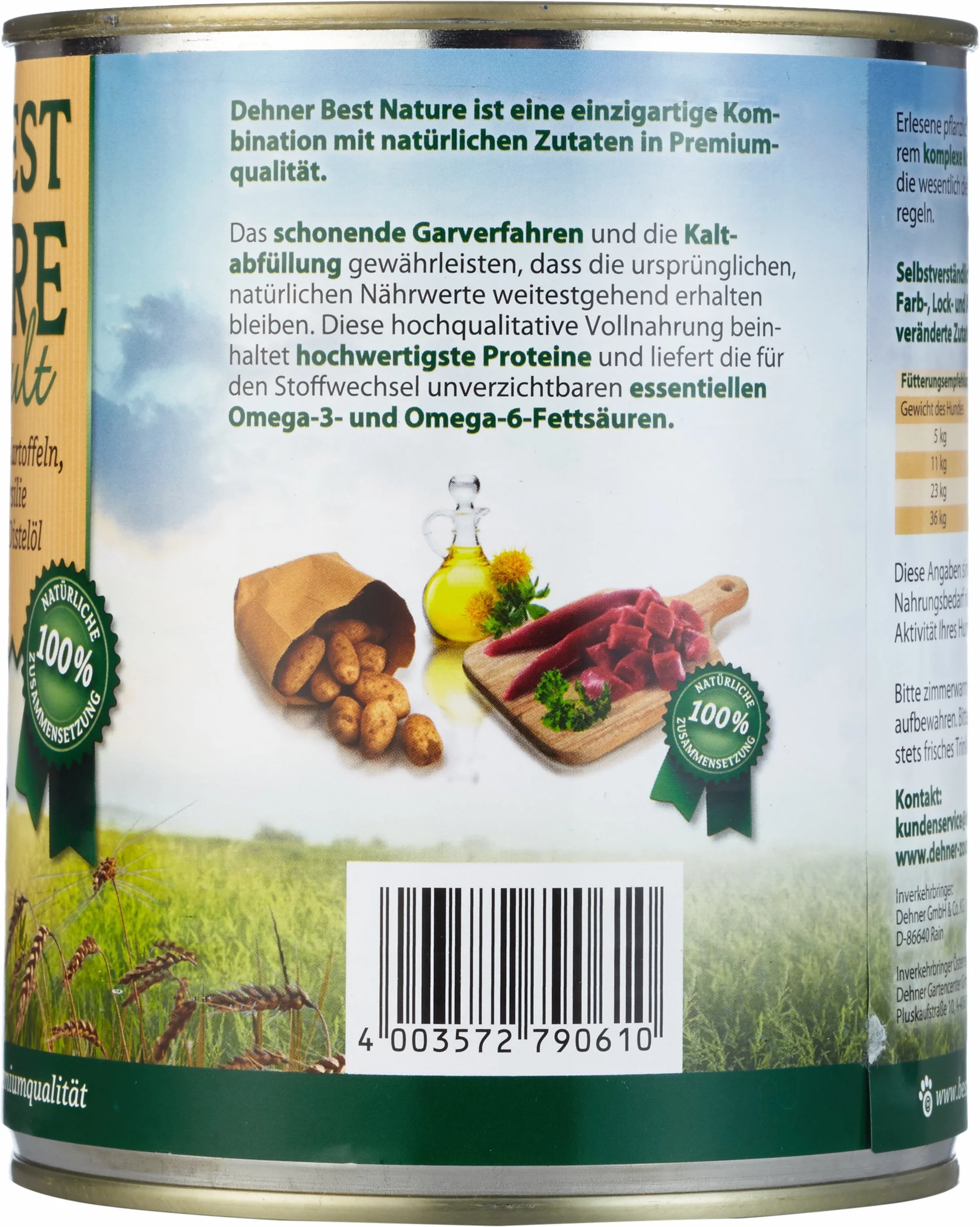 Dehner Best Nature karma dla psów mokra bez zbóż dla dorosłych jagnięcina ziemniak pietruszka 6 x 800 g 4,8 kg