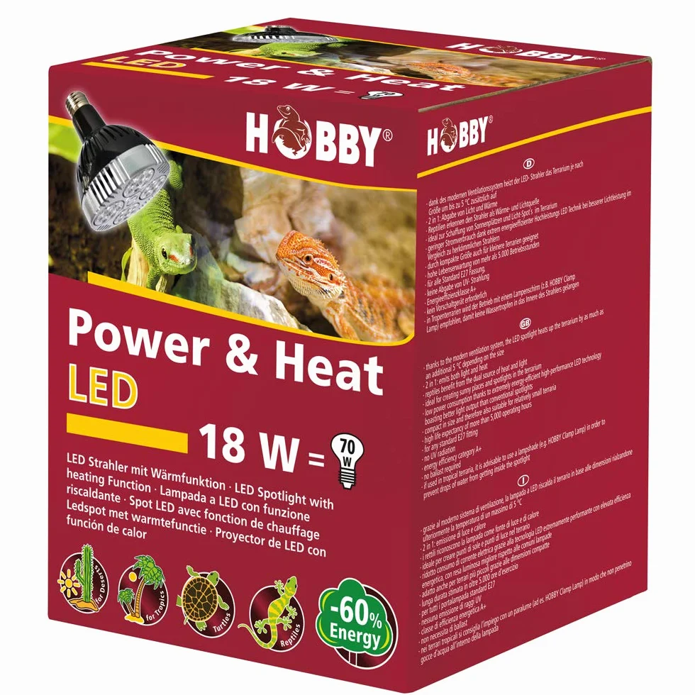 HOBBY Terraristik Power & Heat I 18 W I reflektor LED z funkcją ogrzewania do terrariów I terrarium I lampa LED do oddawania światła i ciepła I lampa grzewcza dla gadów i płazów