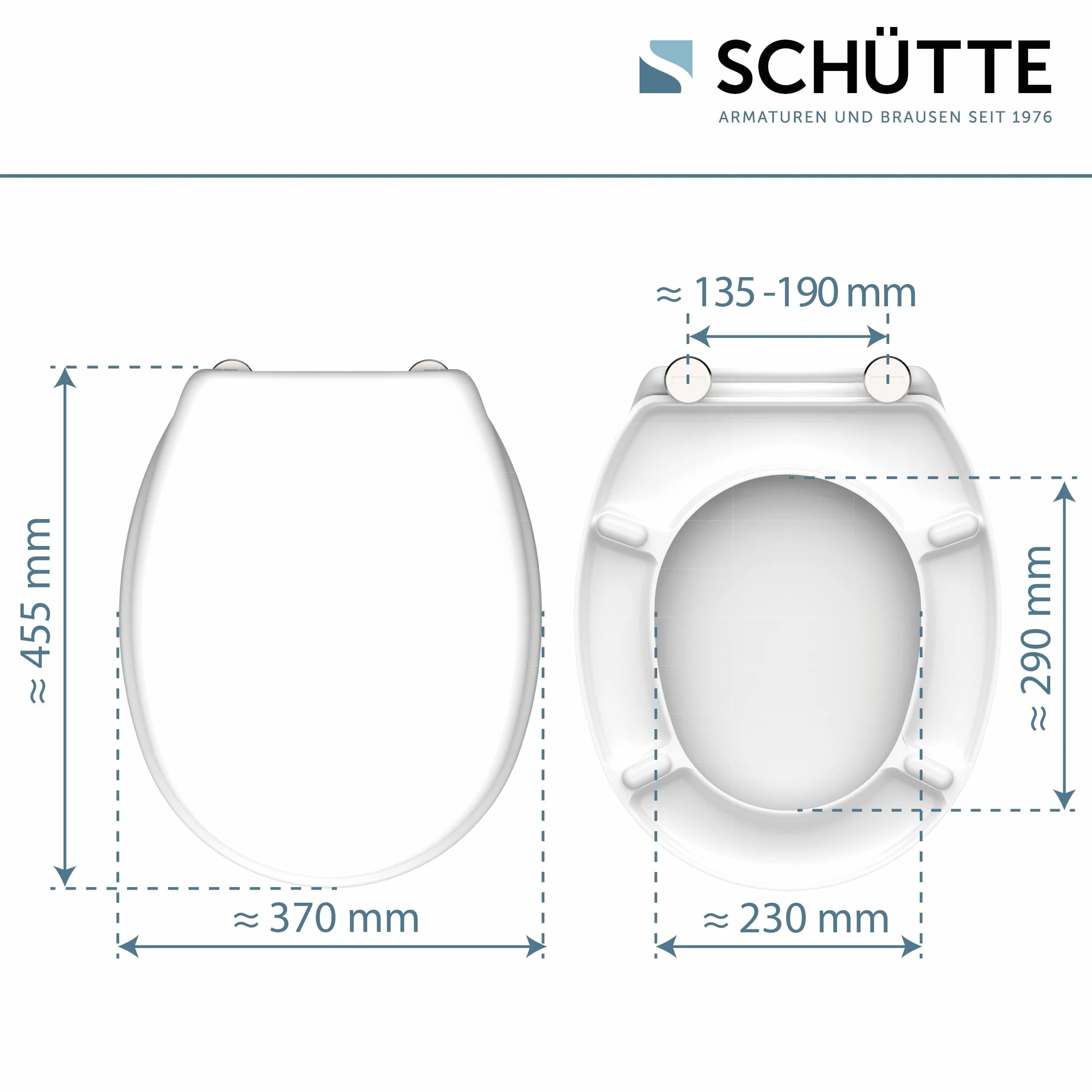 SCHÜTTE Deska sedesowa wolnoopadająca, deska sedesowa z metalowymi zawiasami, odporna na zarysowania duroplast, obciążenie do 150 kg, rozmiar uniwersalny, kolor biały