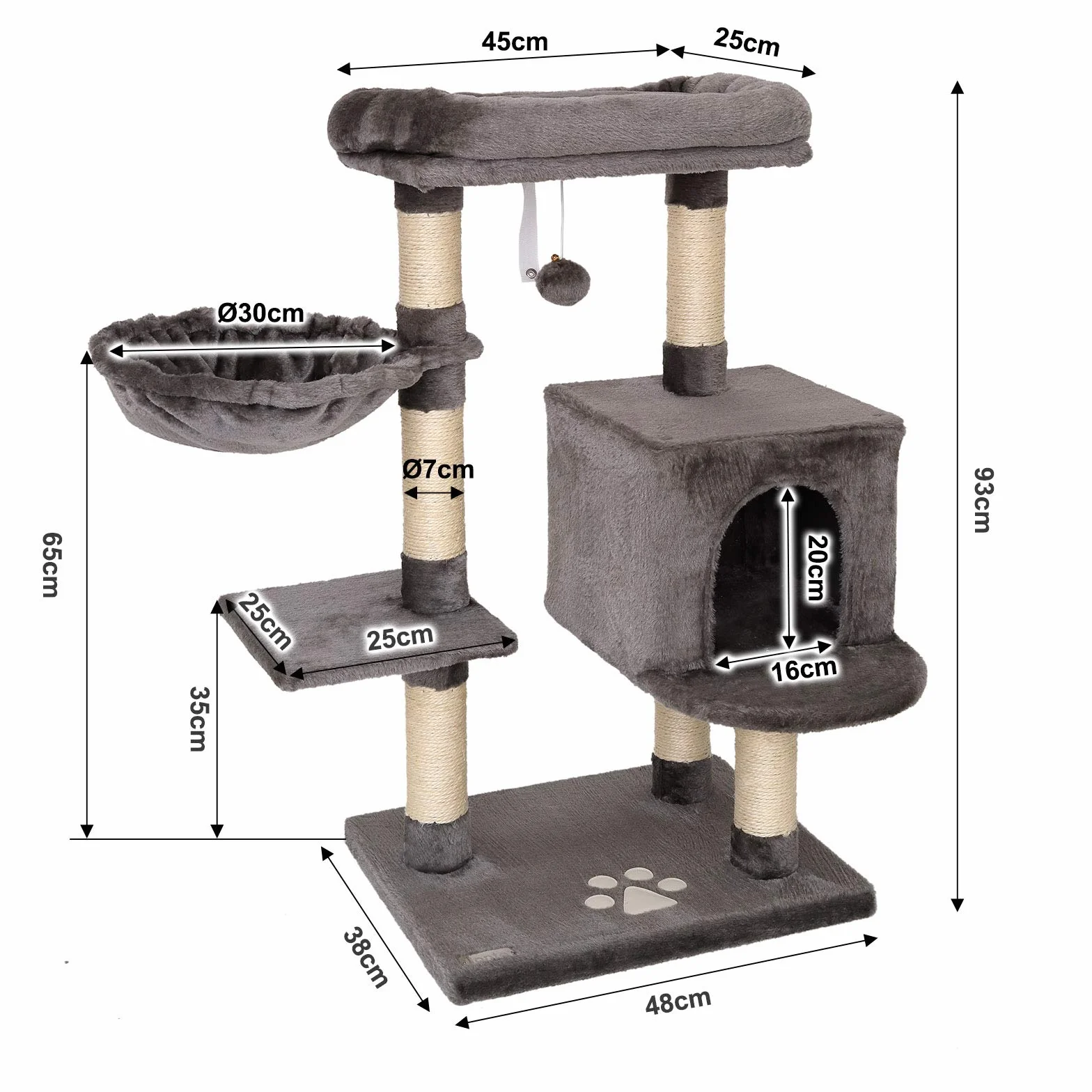 Drapak dla kota z sizalem i pluszem, wys. 93 cm, ciemnoszary
