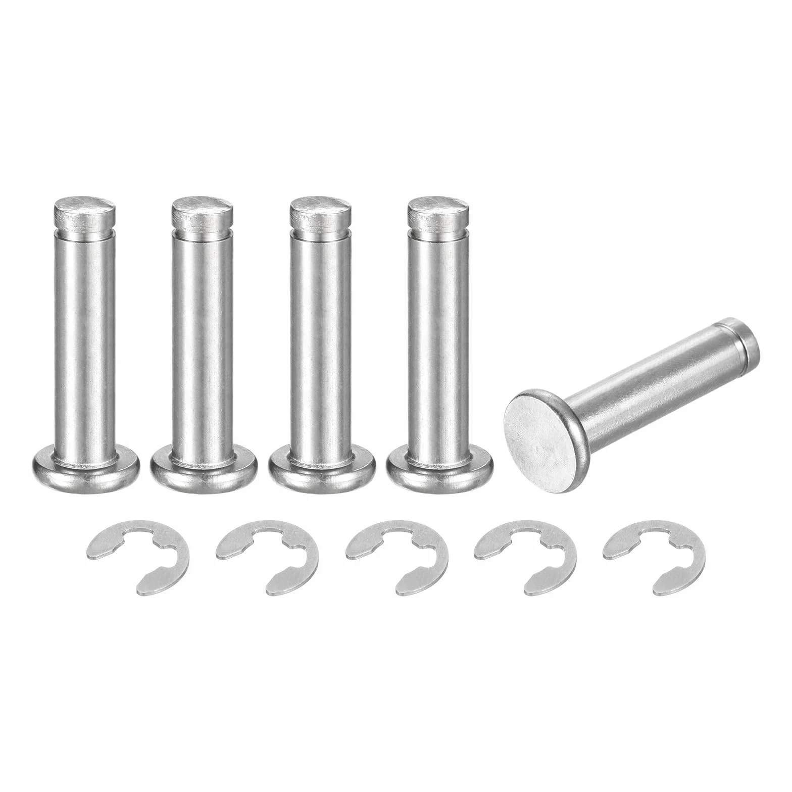 QUARKZMAN 5 zestawów M6 x 25 mm trzpień pozycjonujący cylindryczny elastyczny wałek ze stali nierdzewnej 304, pozycja cylindra cylindra z rowkiem z pierścieniem i klipsem mocującym, srebrny