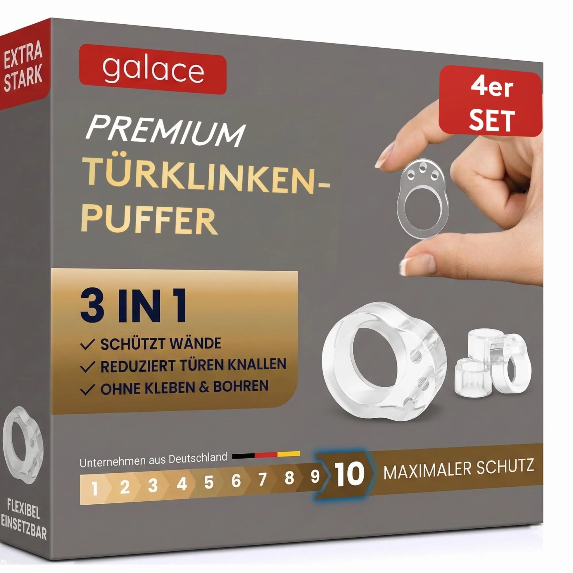 GALACE Odbojnik klamki do drzwi [4 sztuki] – przezroczyste stopery do klamki – stoper do drzwi chroni przed usterkami – ochrona klamki i klamki okiennej – stoper do klamki