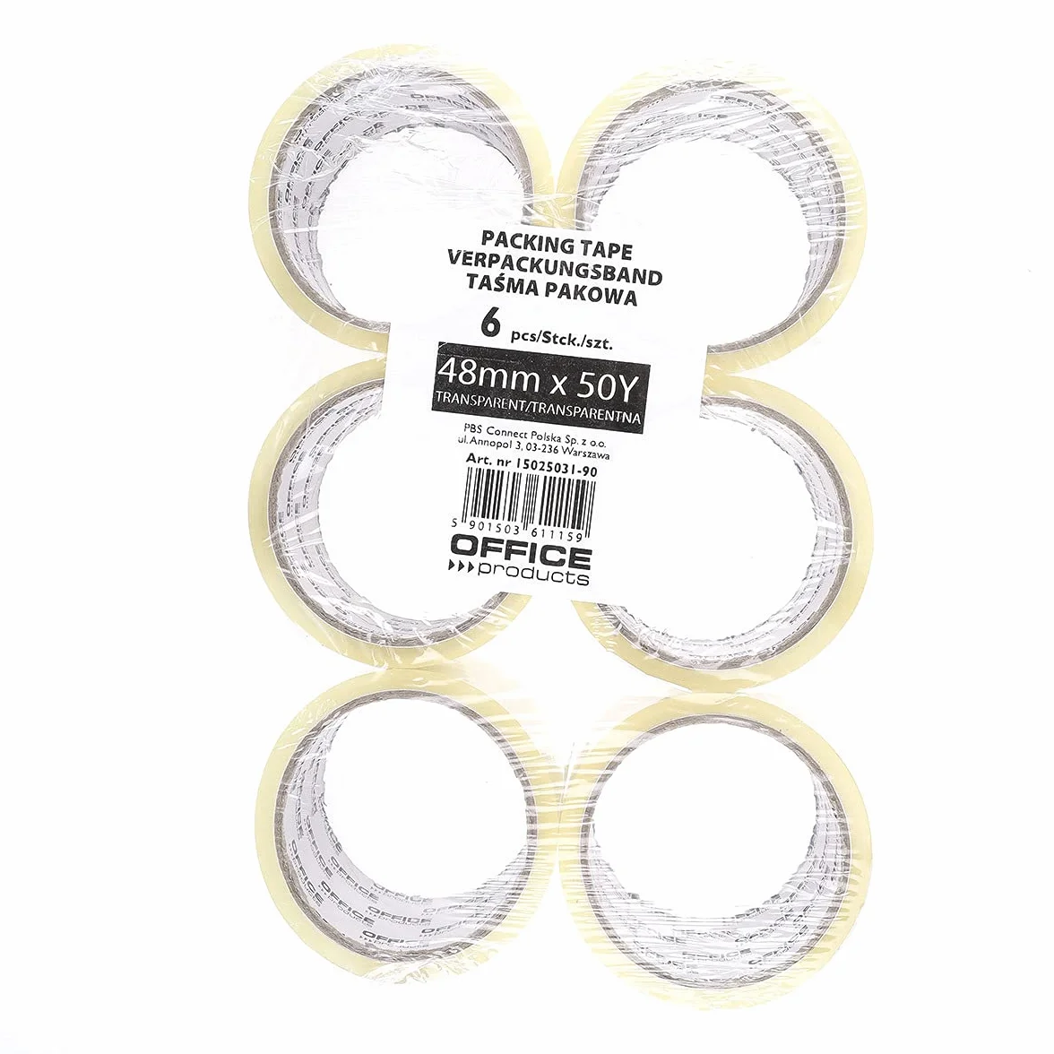 OFFICER PRODUCTS 15025031-90 taśma klejąca do pakowania Kolor: przezroczysta/6 rolek/szerokość 48 mm x długość 46 m/kolorowa taśma do pakowania PP z klejem akrylowym/taśmą do pakowania