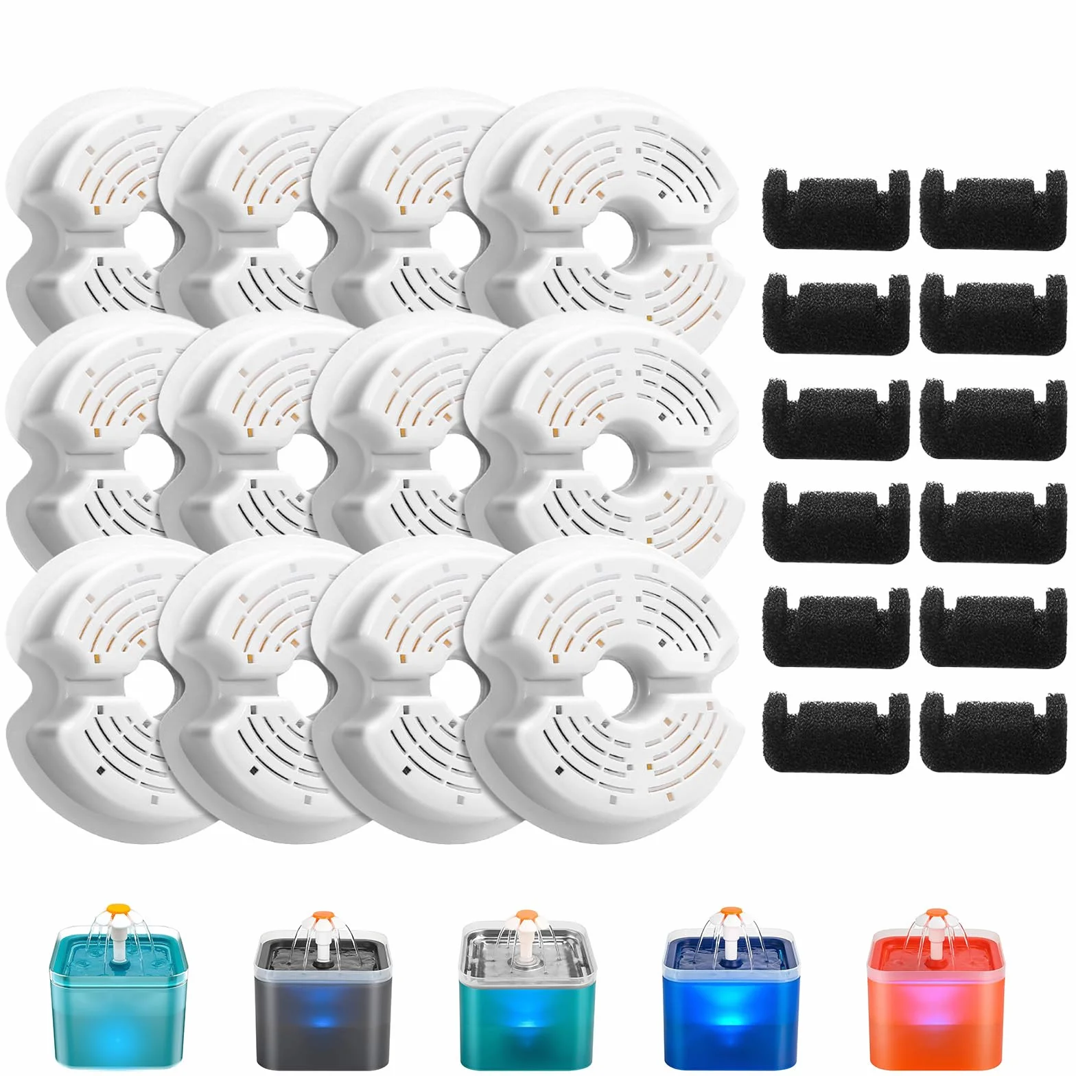 AONBOY Filtr do fontanny dla kotów, 12 sztuk filtrów + 12 filtrów piankowych, wielokrotne filtrowanie, odpowiedni do F2